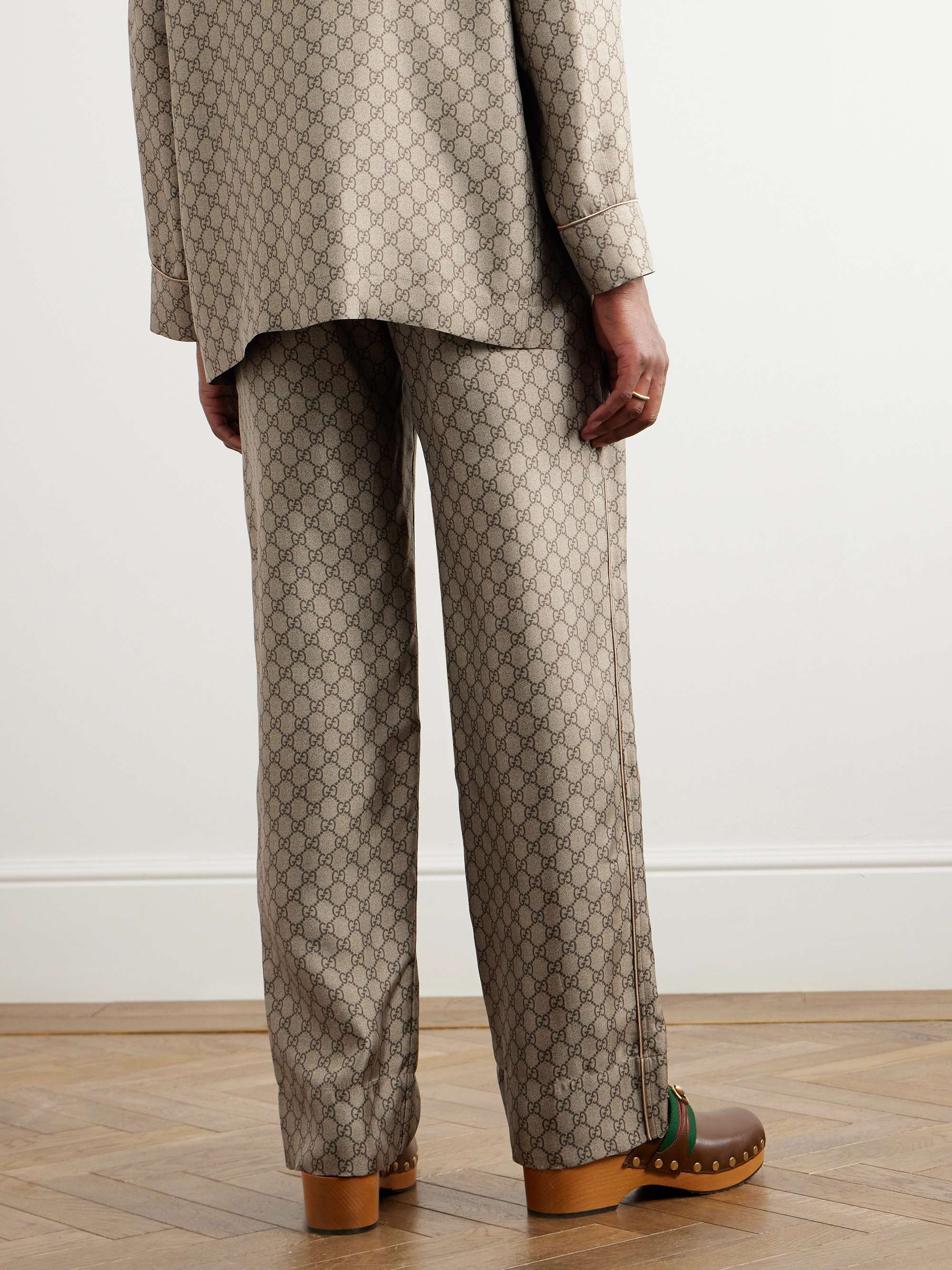 Straight-Leg Monogrammed Silk Trousers view