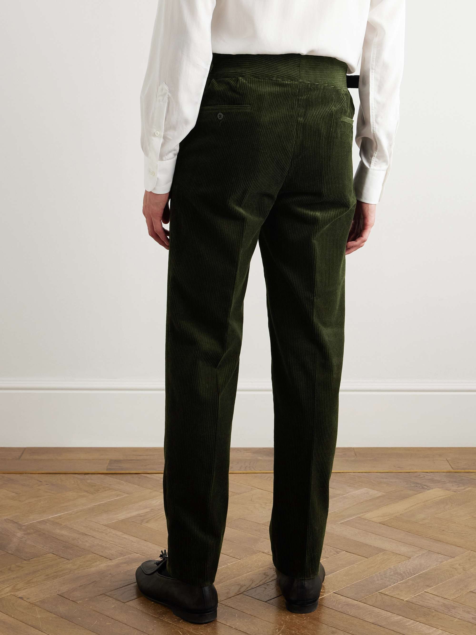 Manny Tapered Pleated Cotton-Corduroy Trousers view