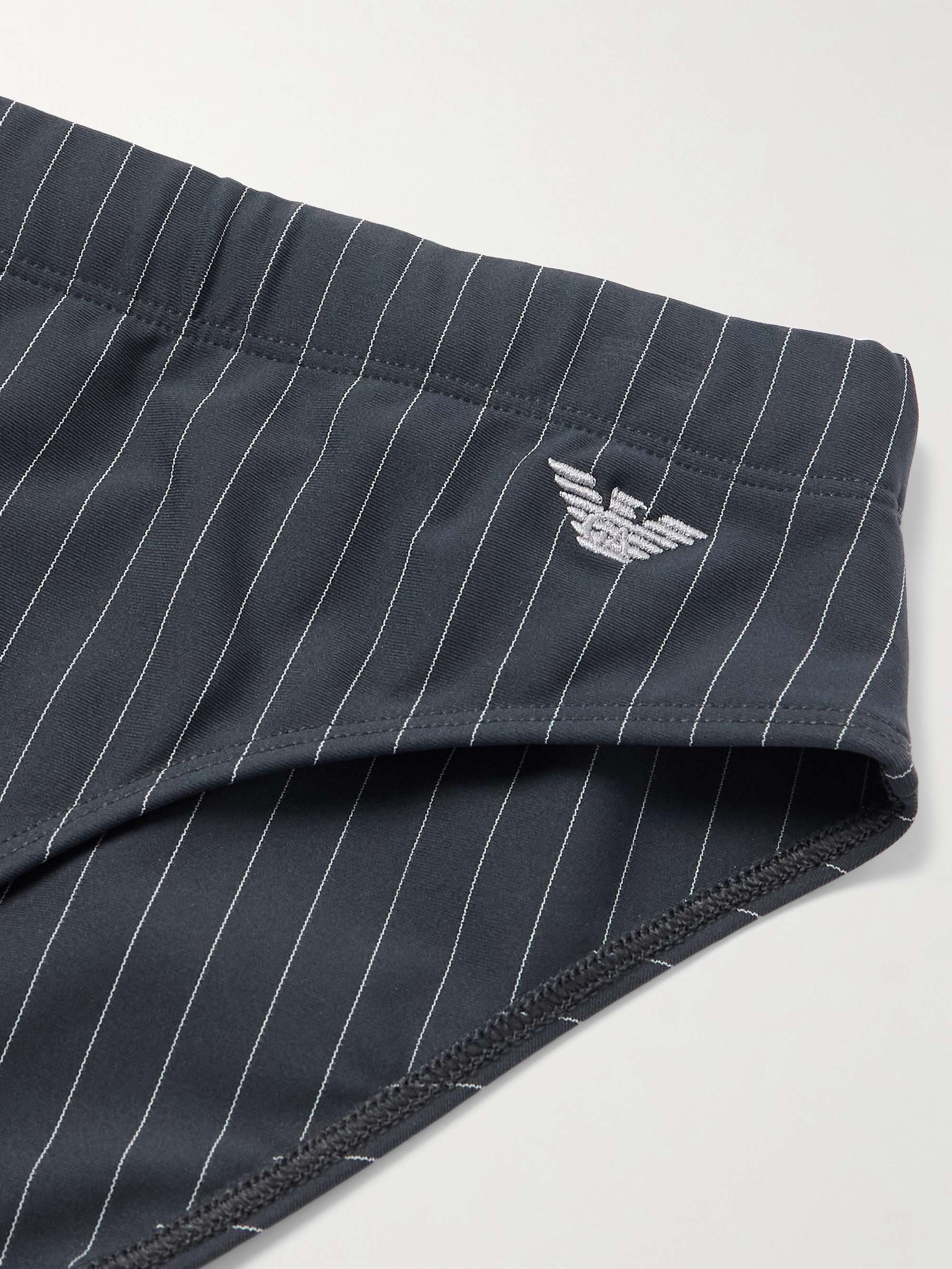 + Emporio Armani Pyla Logo-Embroidered Pinstriped Swim Briefs view
