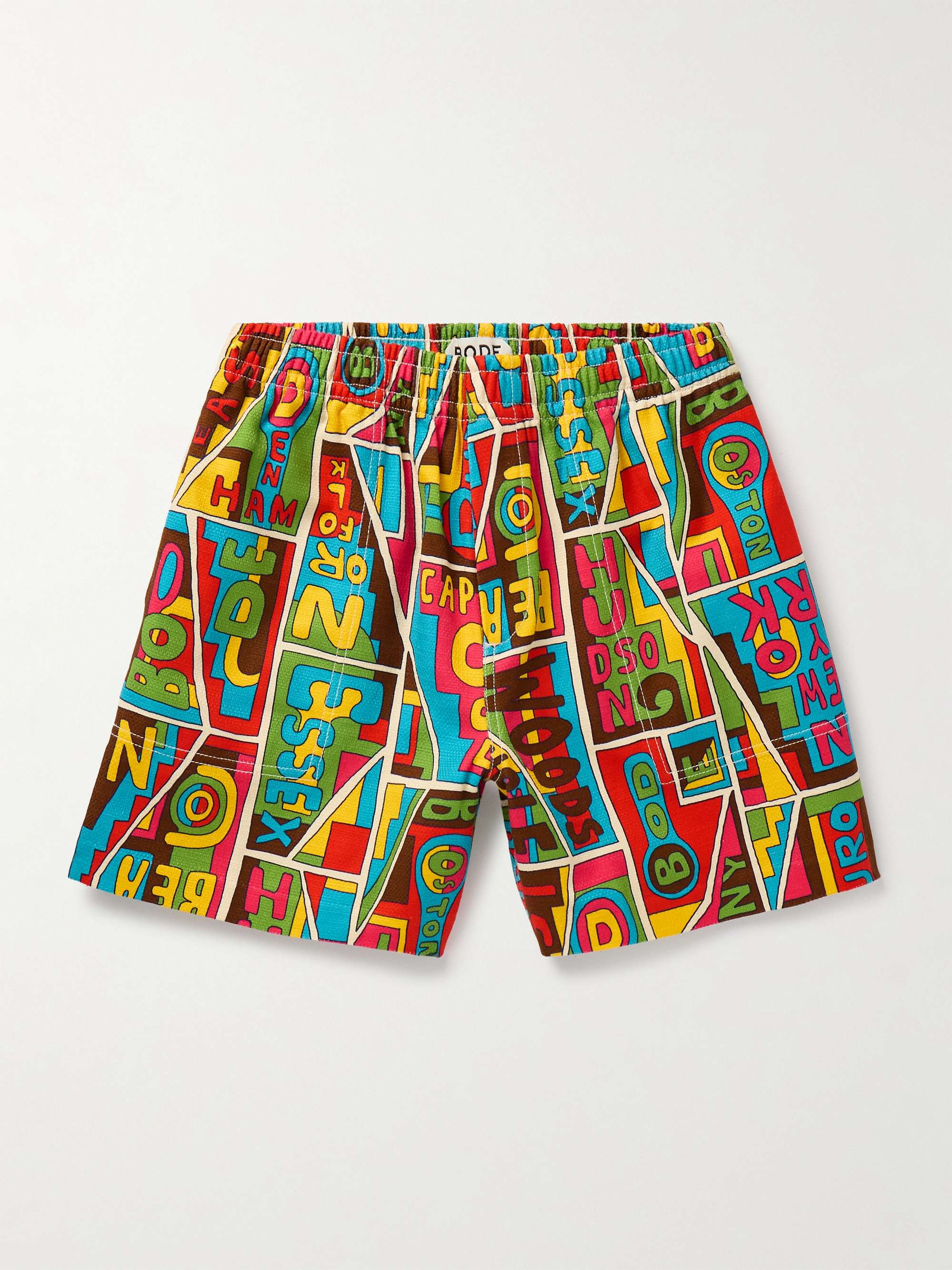 New England Mosaic Straight-Leg Printed Textured-Cotton Shorts hero visual
