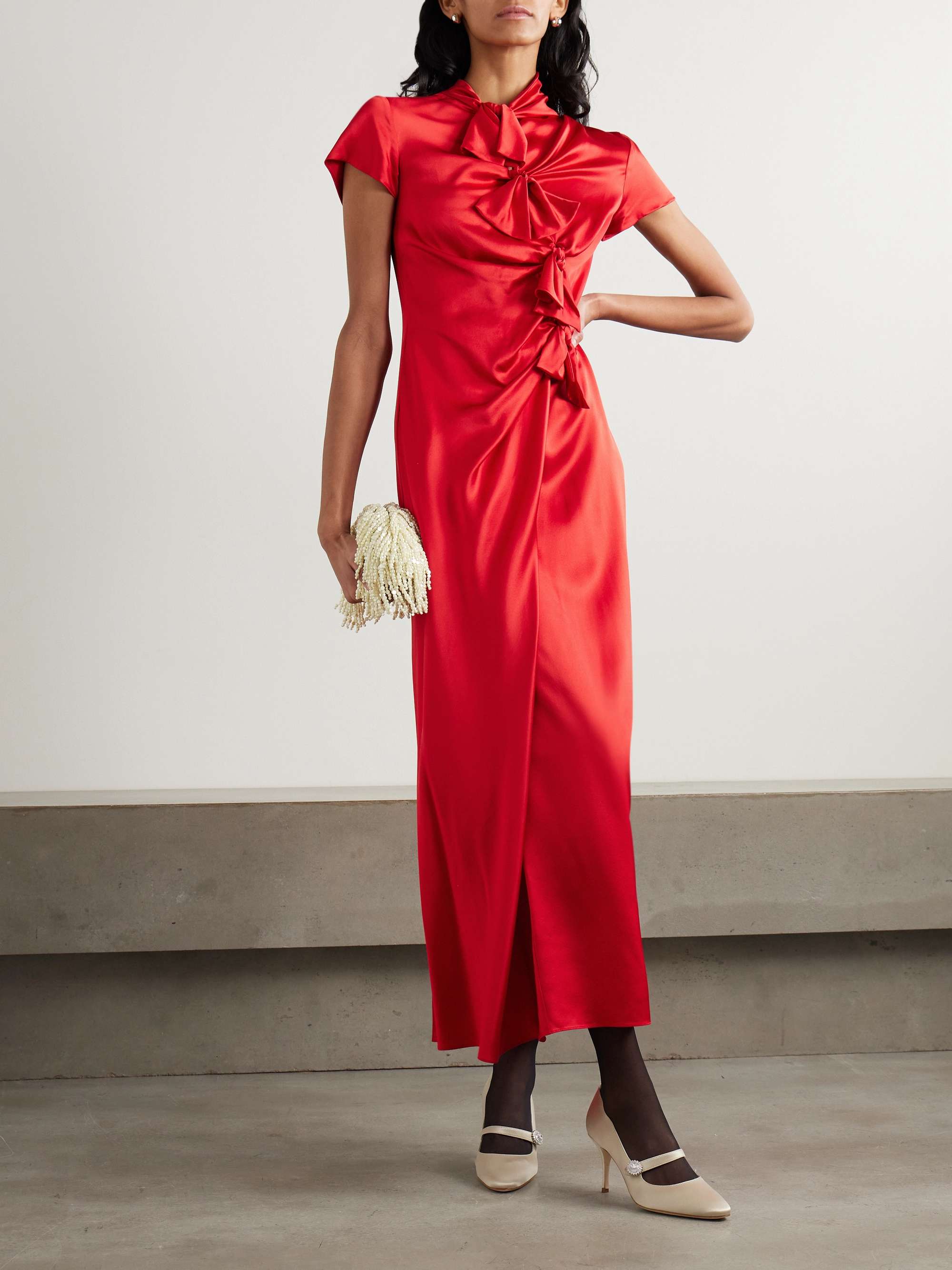 Kelly tie-detailed silk-satin midi dress view