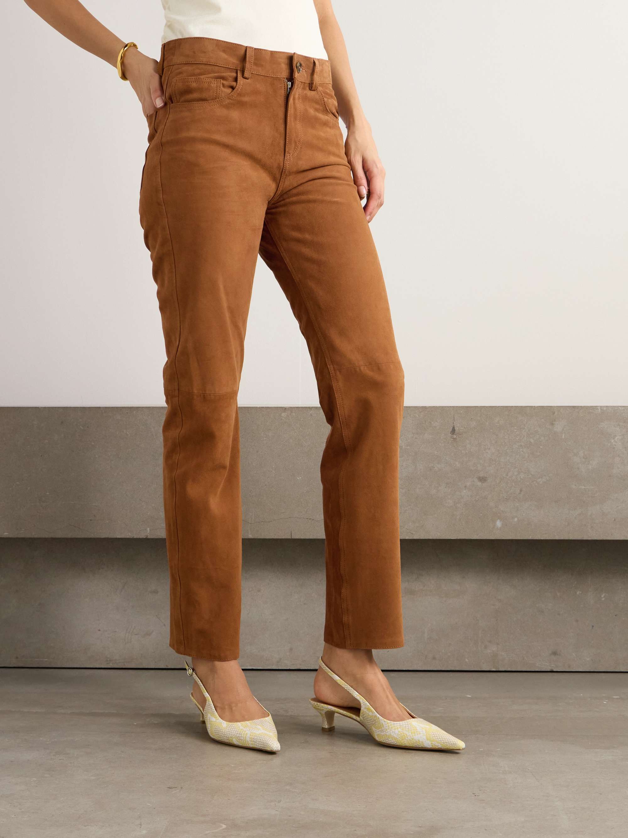 Viva Paso paneled suede straight-leg pants view