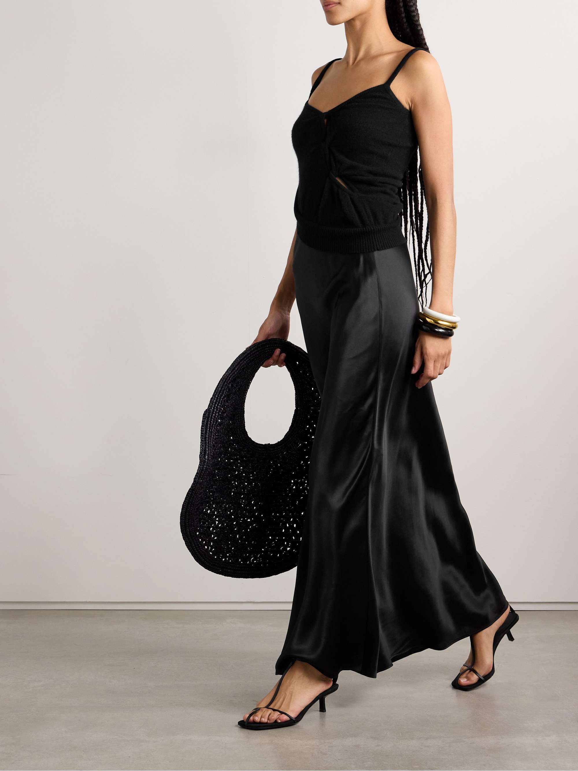 Knotted cutout cashmere and silk-satin maxi dress view