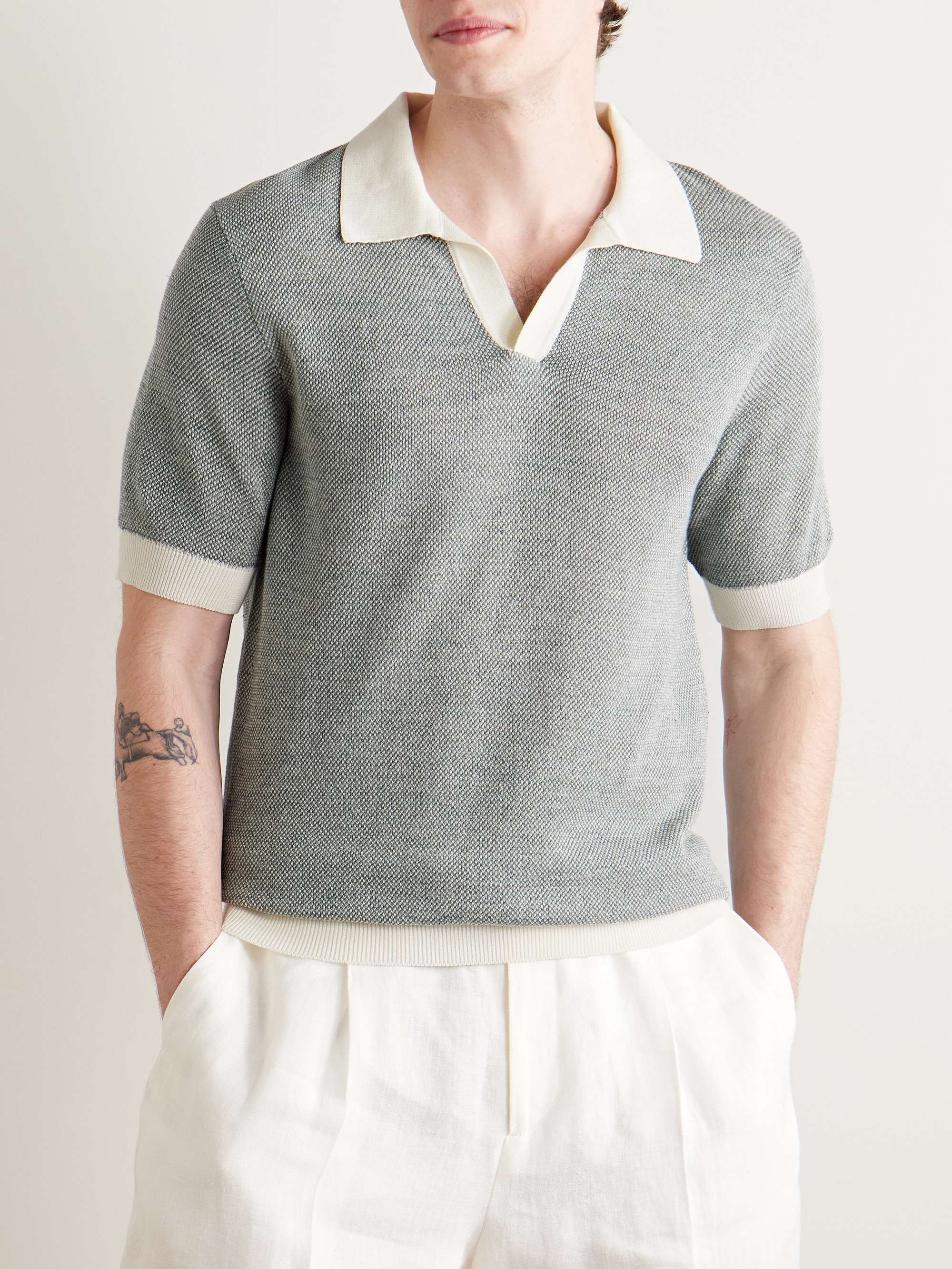 Slim-Fit Birdseye Cotton and Linen-Blend Polo Shirt view