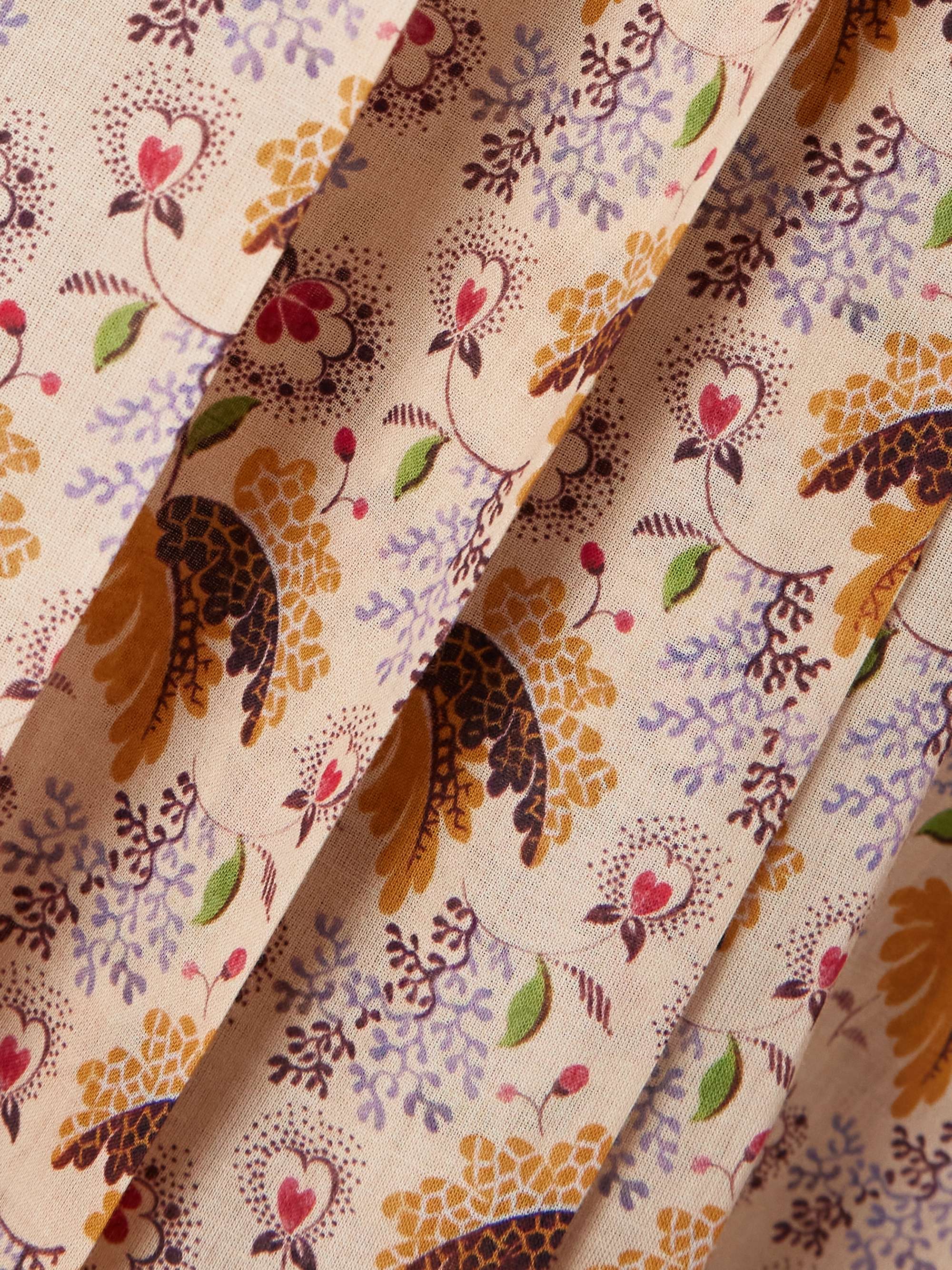 Tie-neck belted pleated floral-print cotton-muslin blouse view