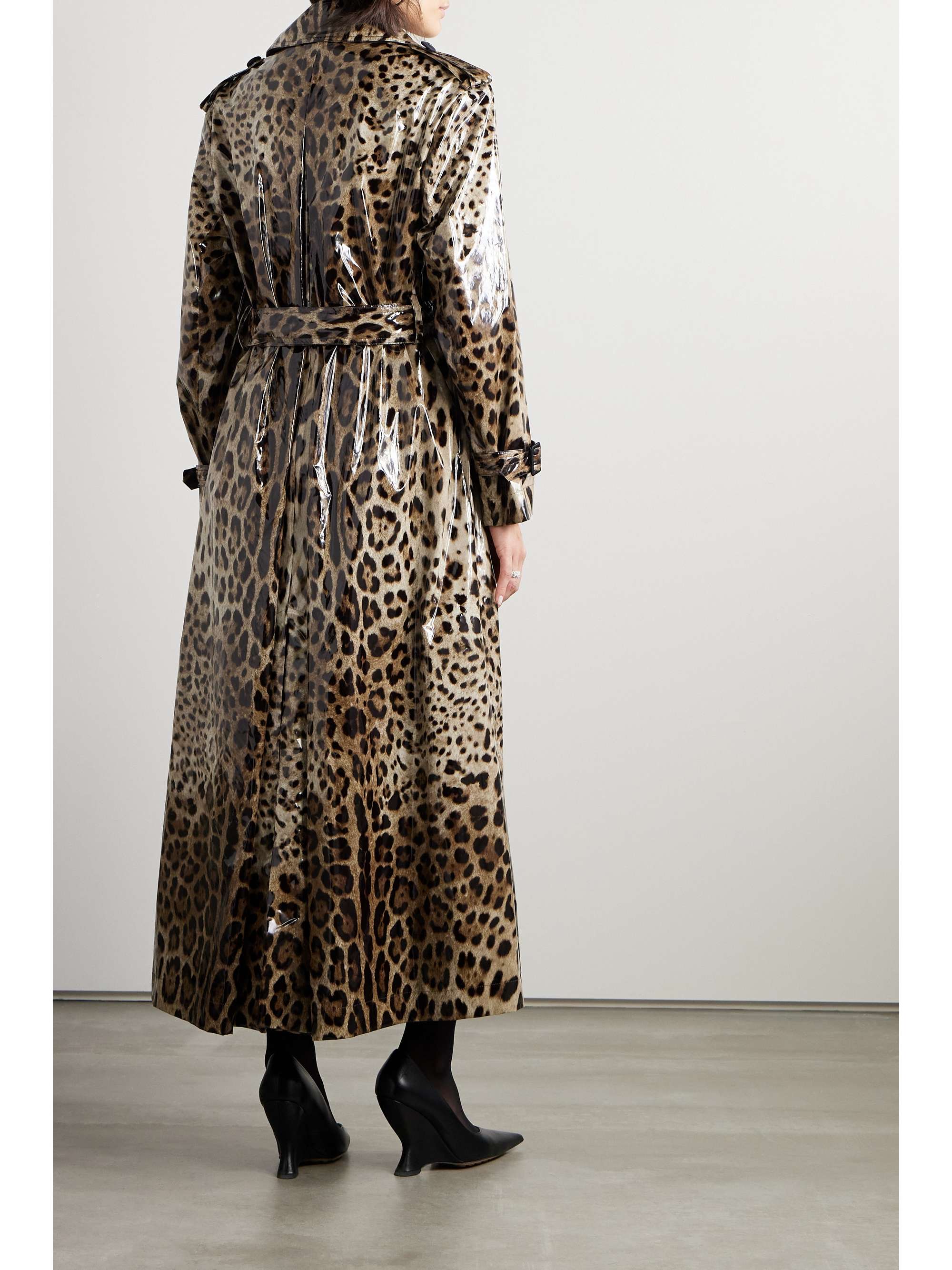 Double-breasted leopard-print coated-canvas trench coat view