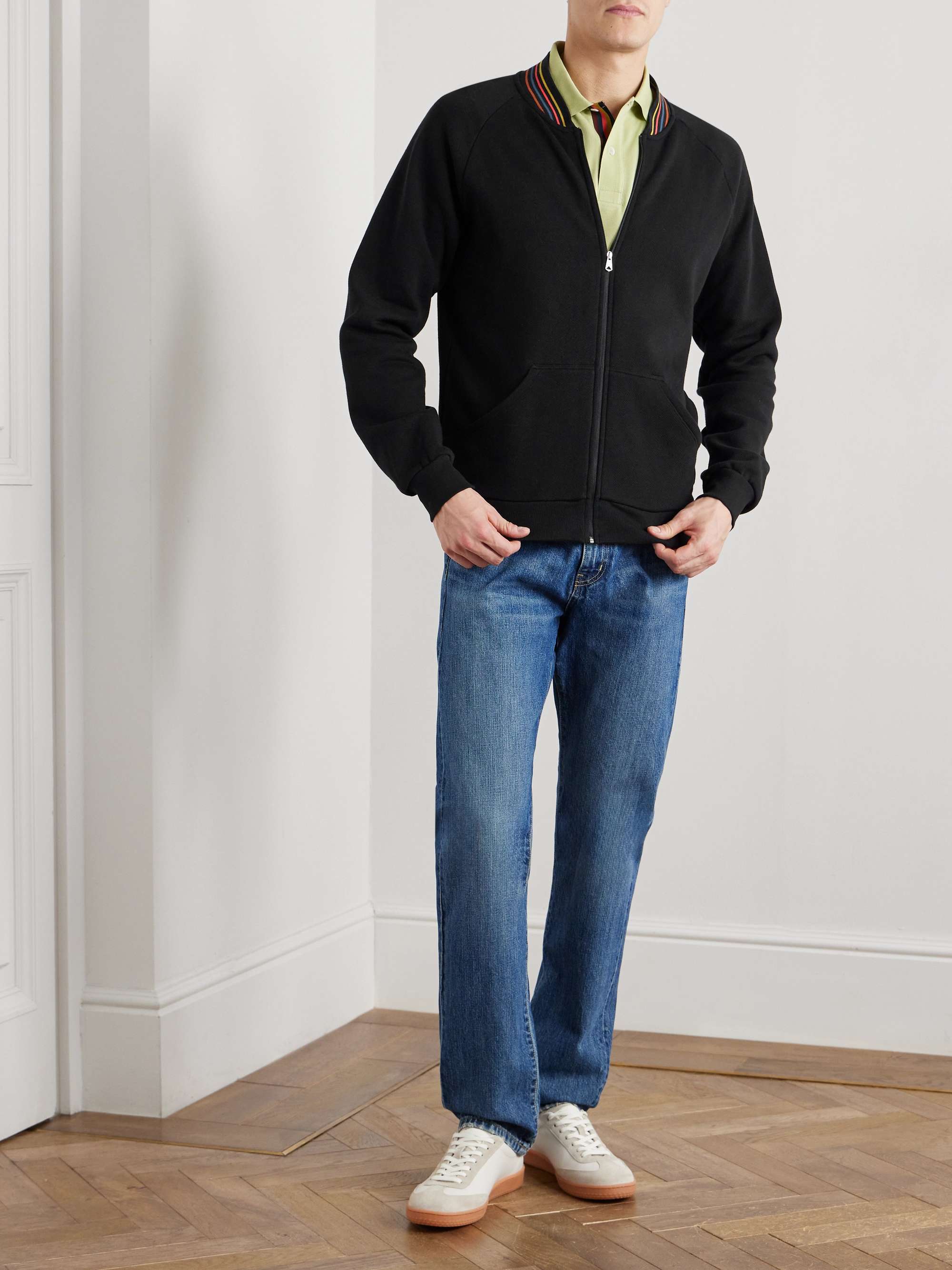 Striped Cotton-Jersey Zip-Up Sweatshirt view