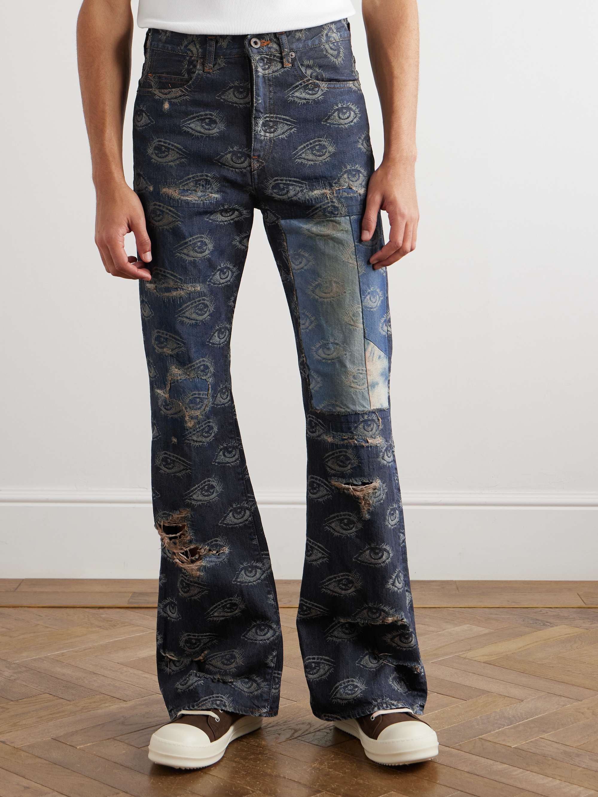 Speakeasy Slim-Fit Flared Printed Distressed Jeans view