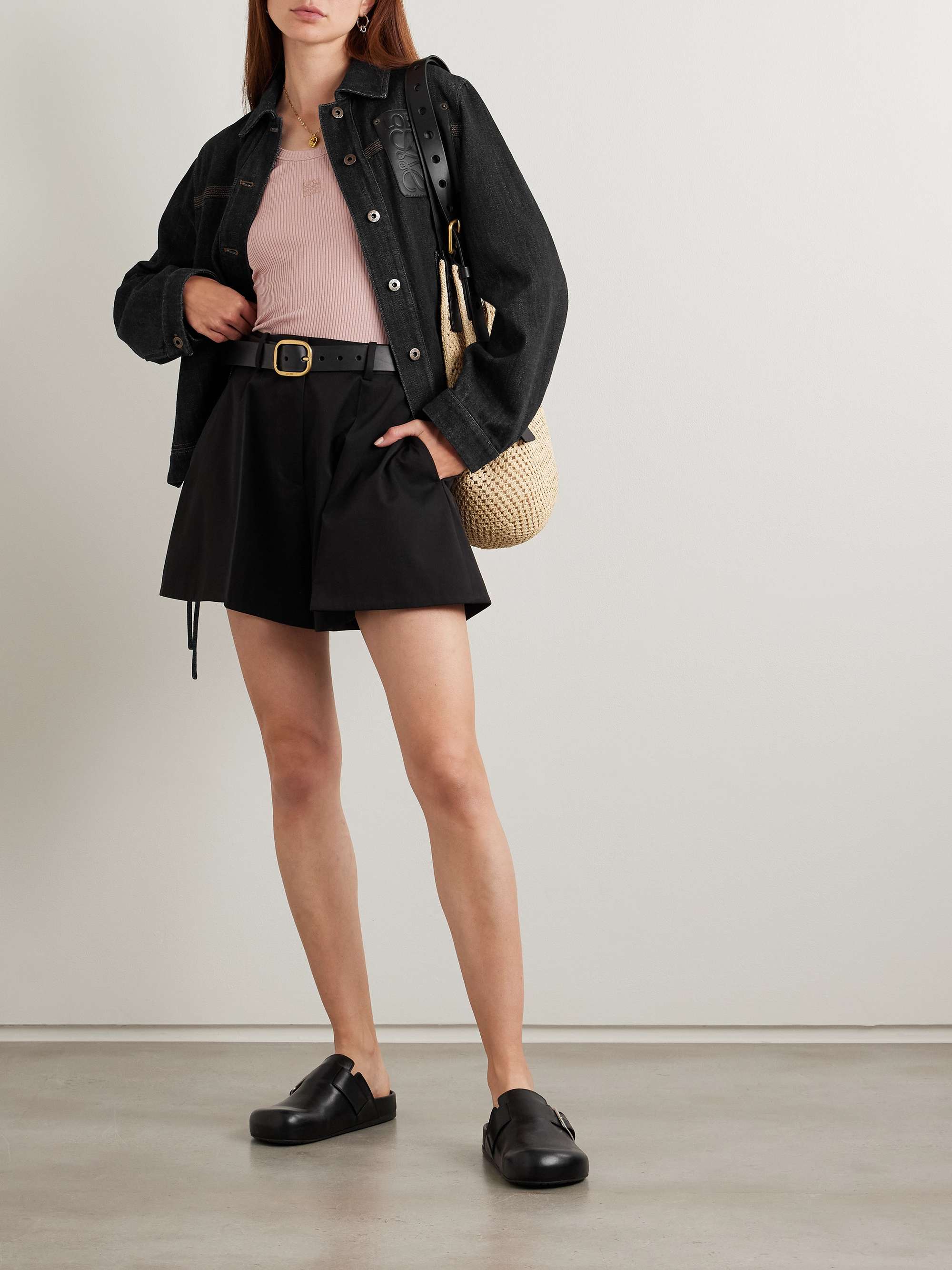 Pleated cotton and silk-blend sateen shorts view