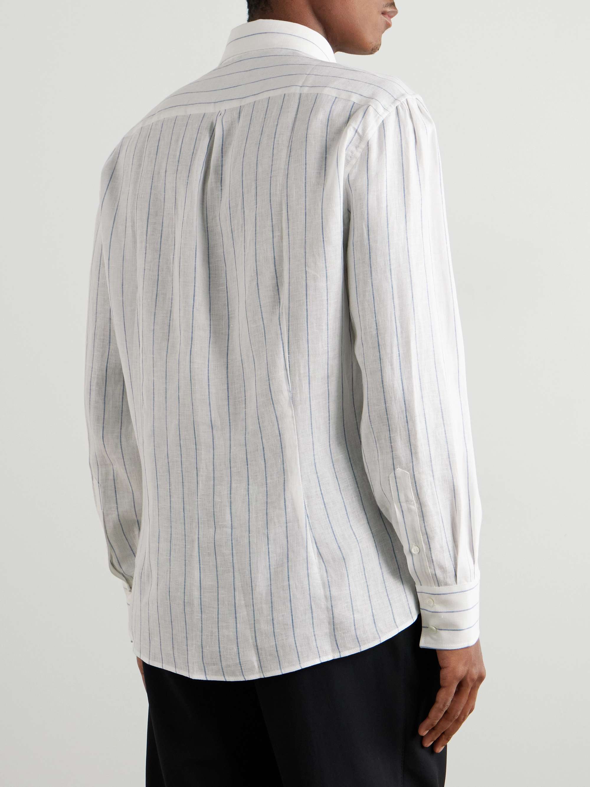 Button-Down Collar Striped Linen Shirt view