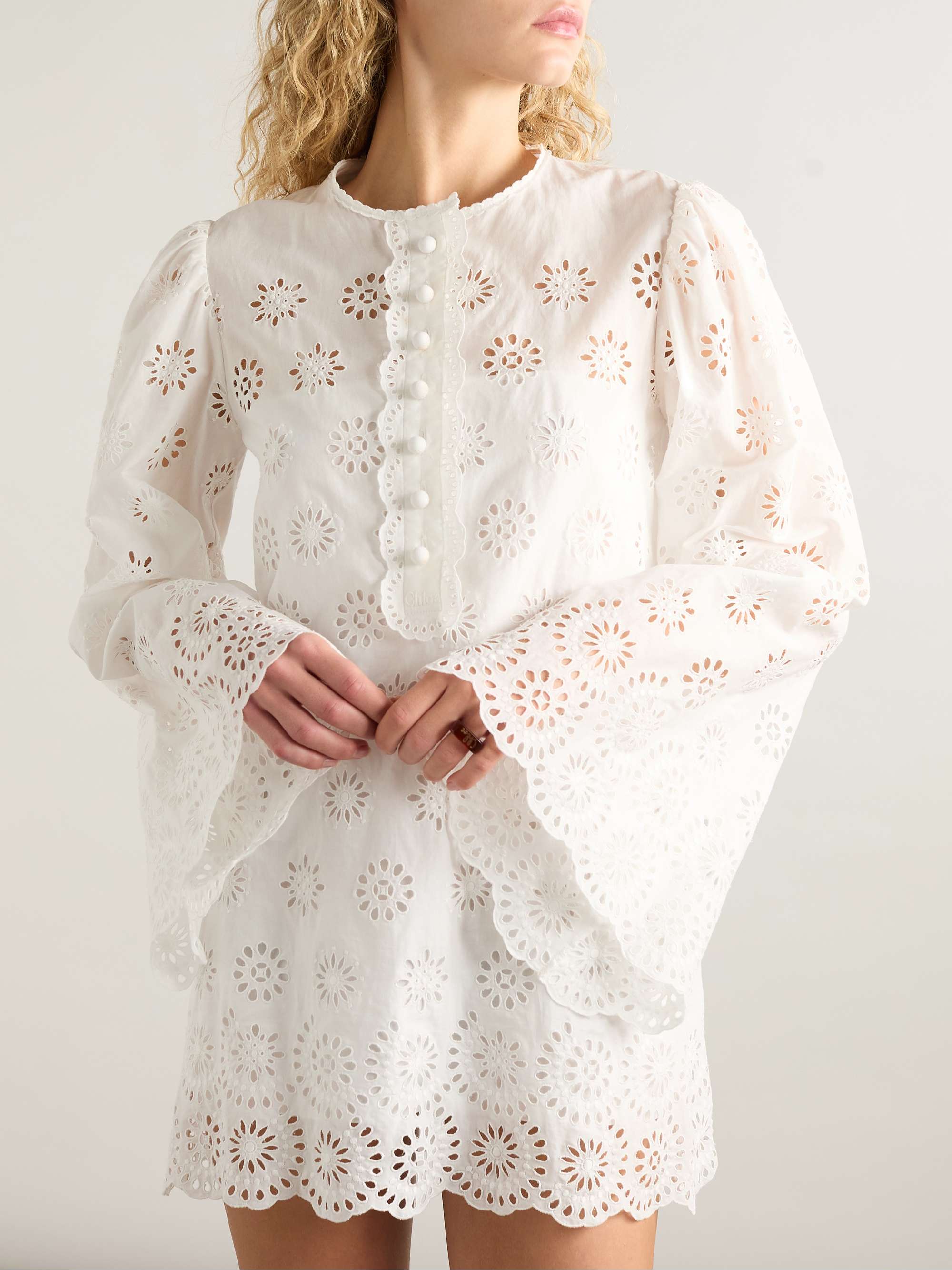 Scalloped broderie anglaise cotton-blend mini dress view