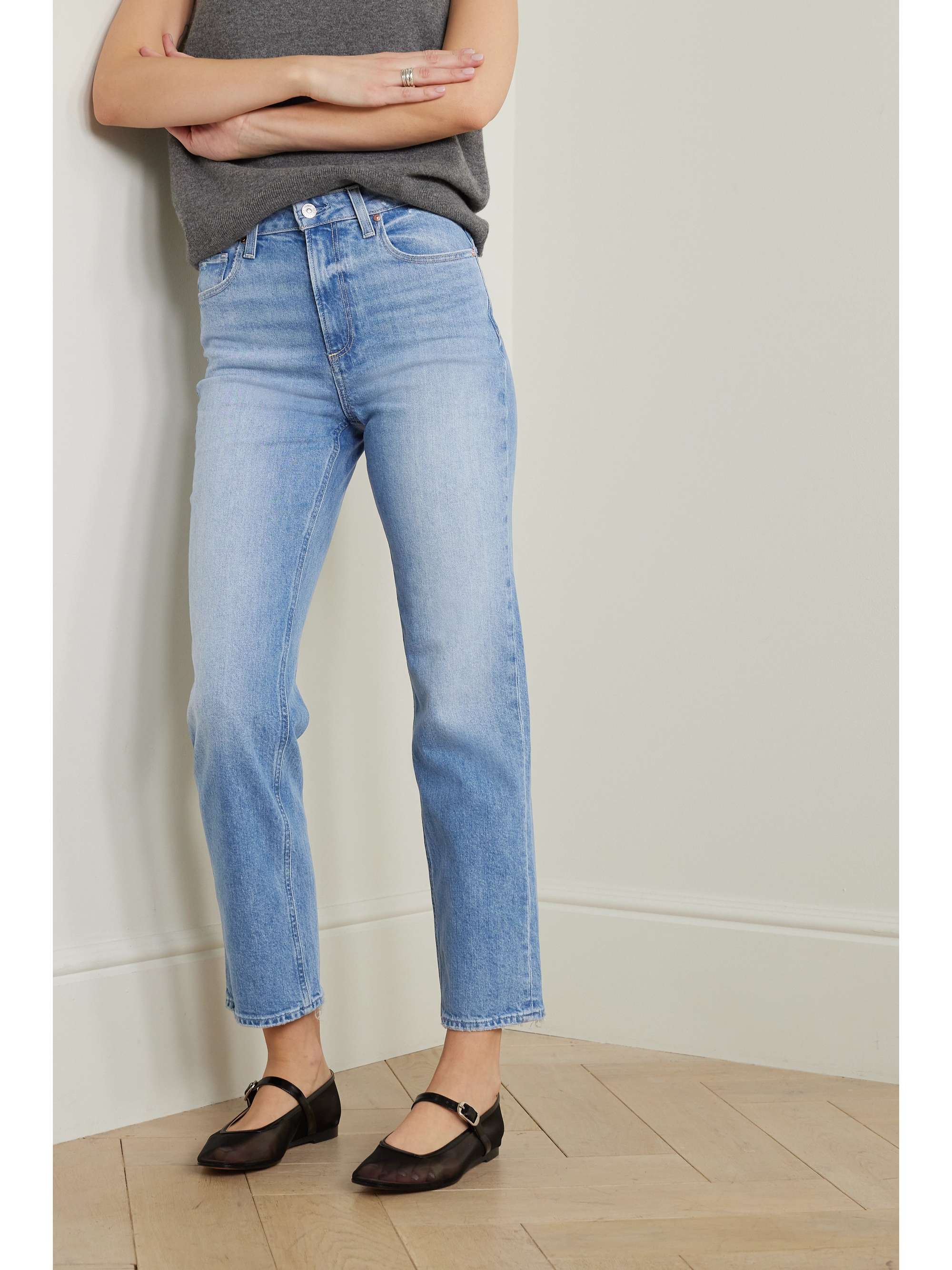 + NET SUSTAIN Noella distressed high-rise straight-leg organic jeans view
