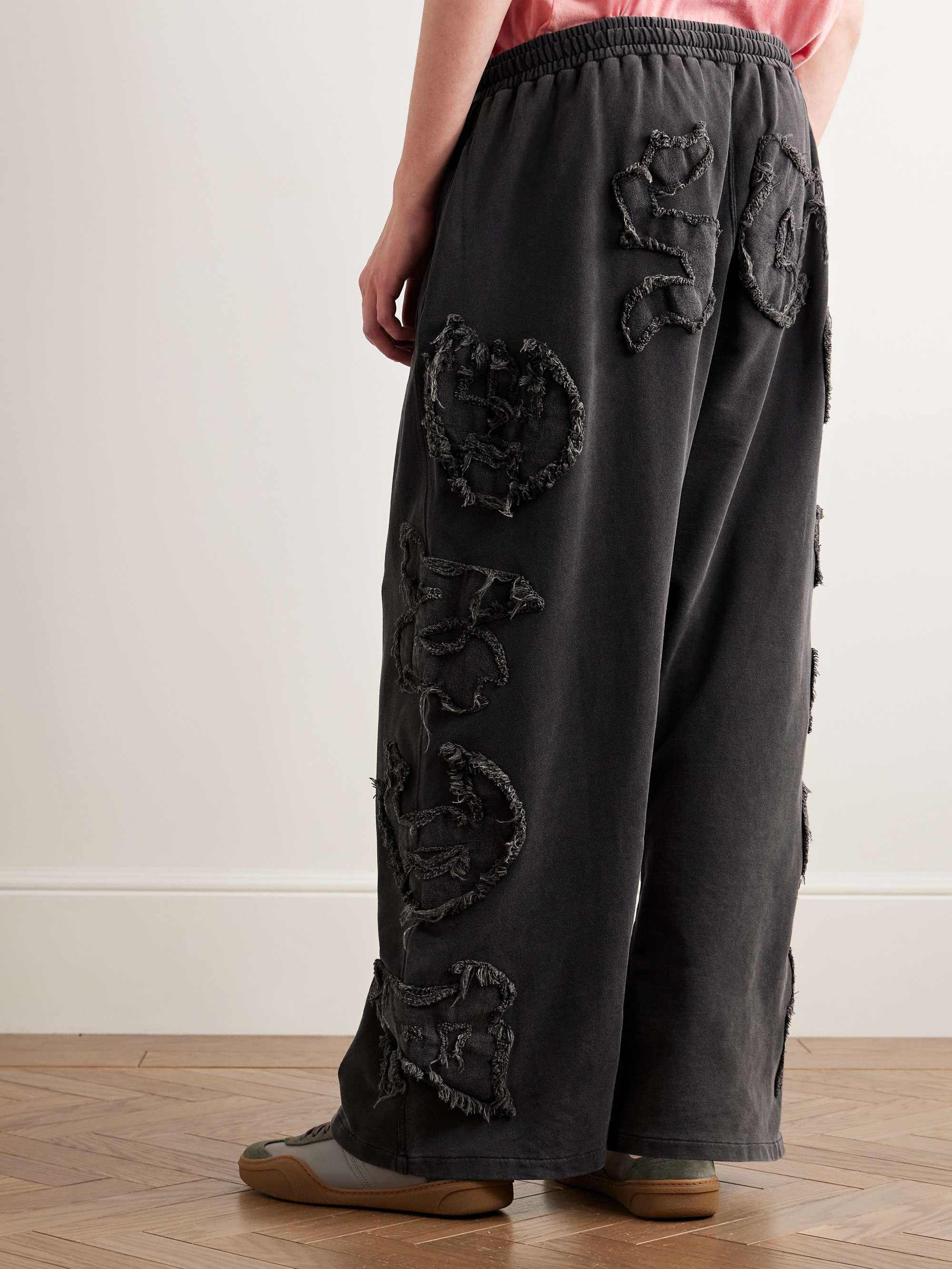 Prowser Wide-Leg Distressed Appliquéd Cotton-Jersey Sweatpants view