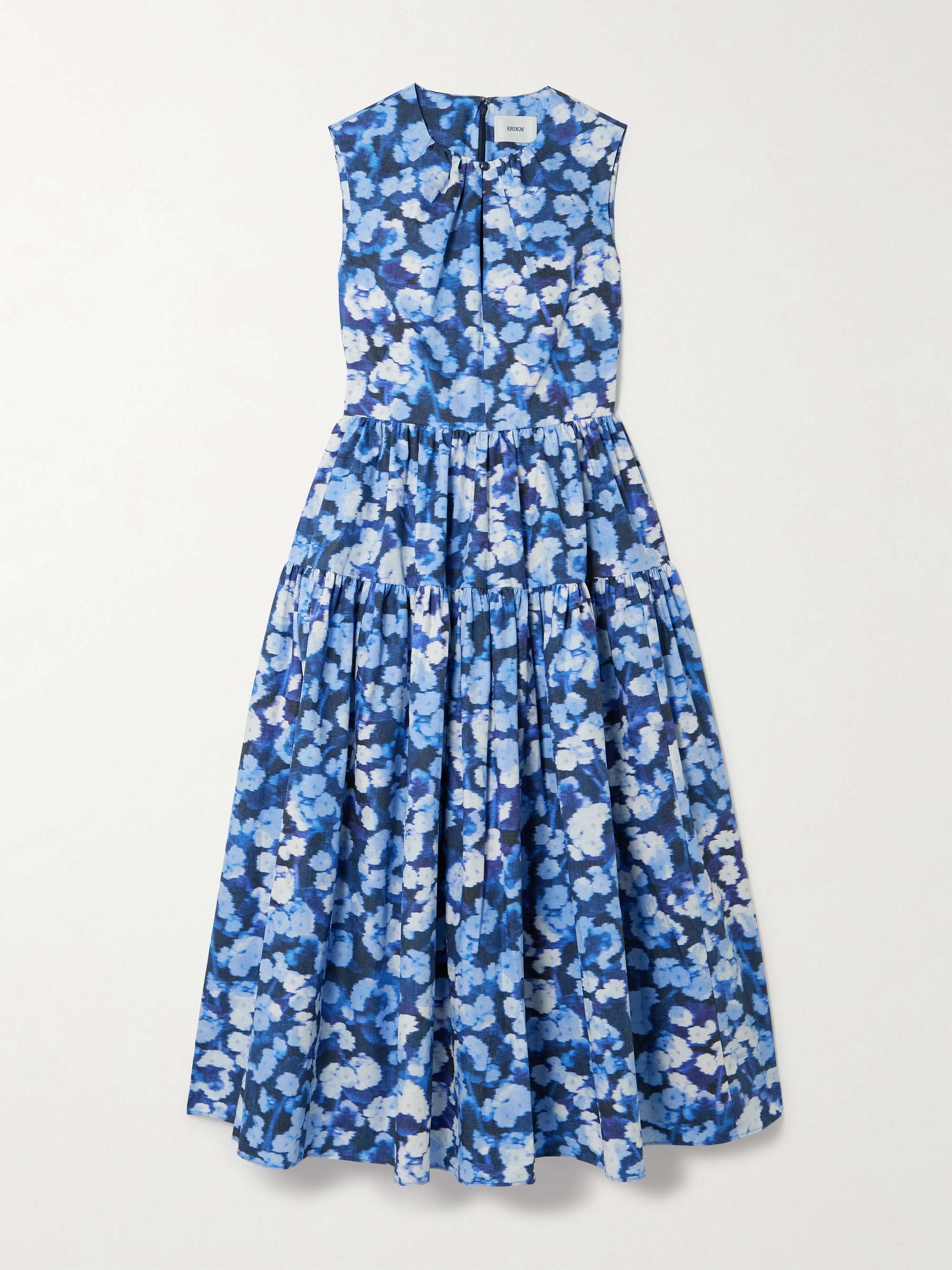 Tiered gathered floral-print cotton-poplin midi dress hero visual