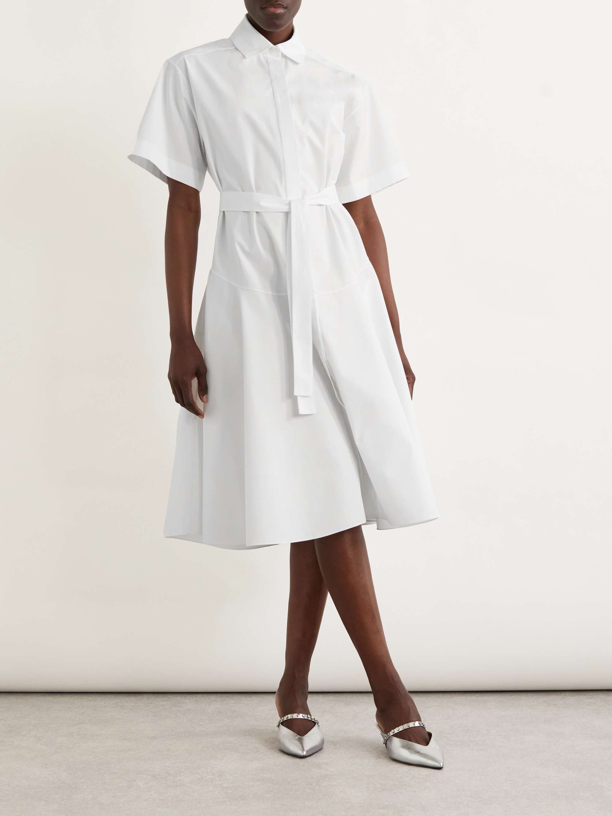 Belted organic cotton-poplin midi shirt dress view