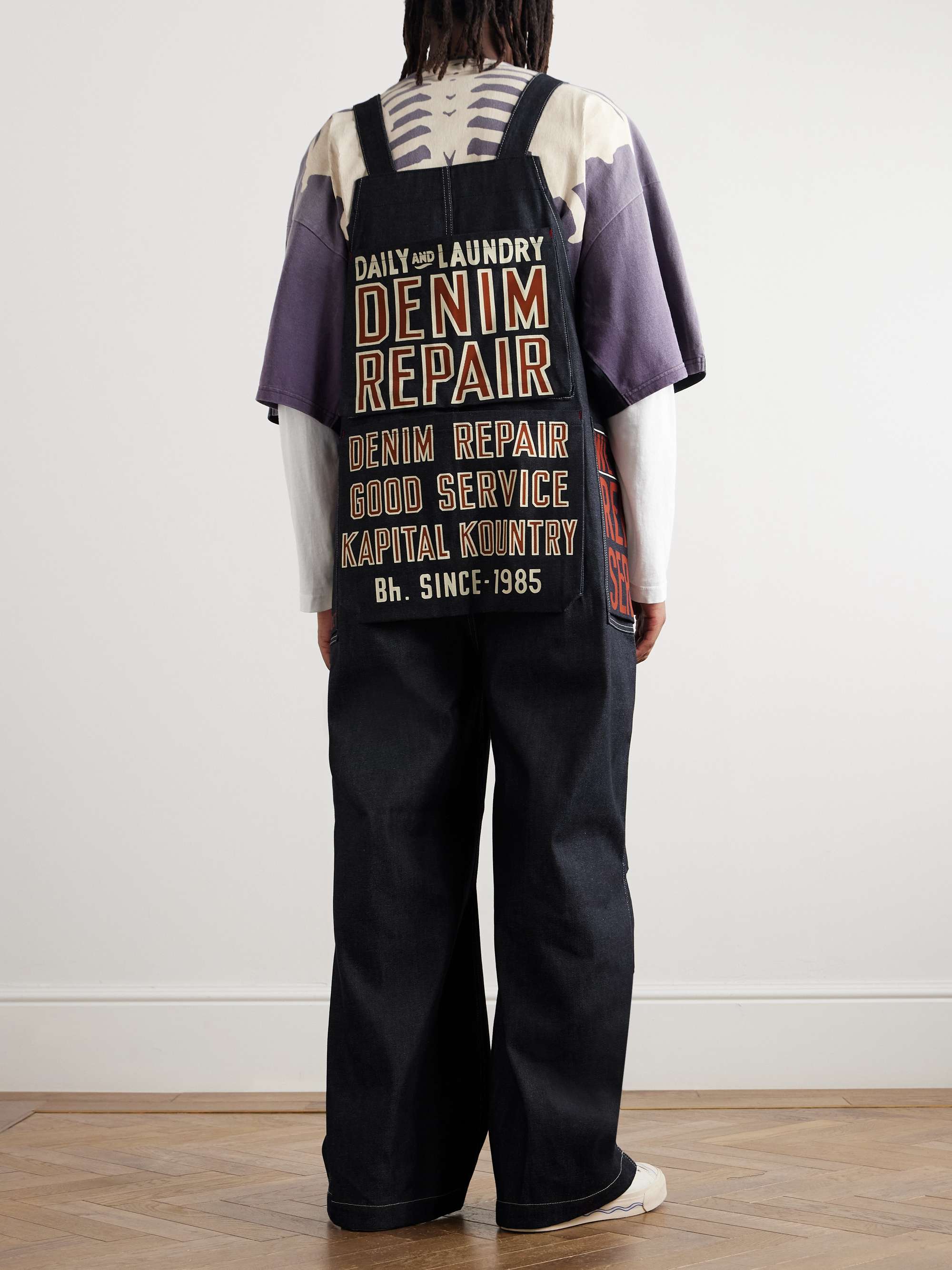 Printed Denim Overalls view