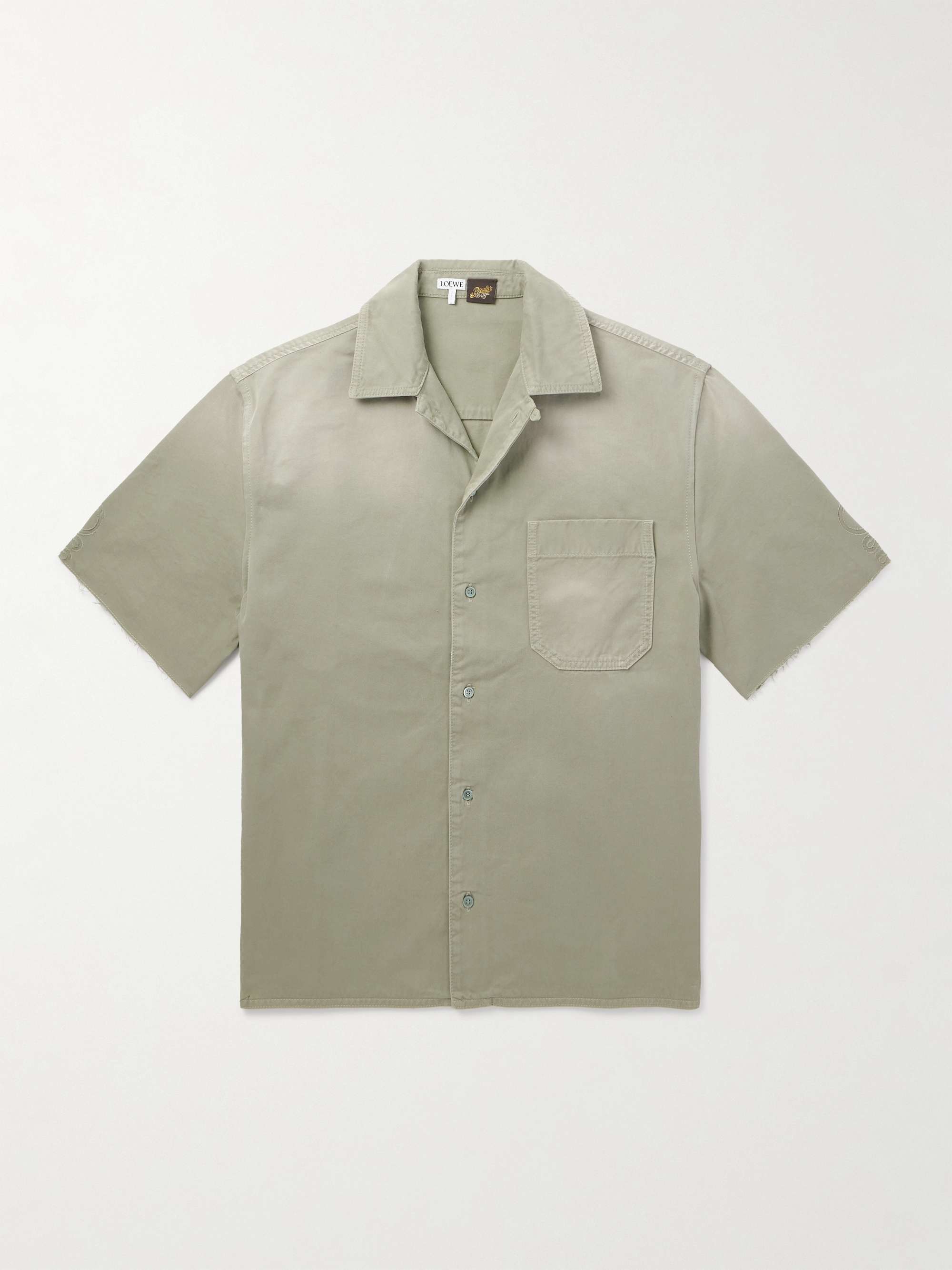 + Paula's Ibiza Convertible-Collar Logo-Appliquéd Frayed Cotton-Twill Shirt hero visual