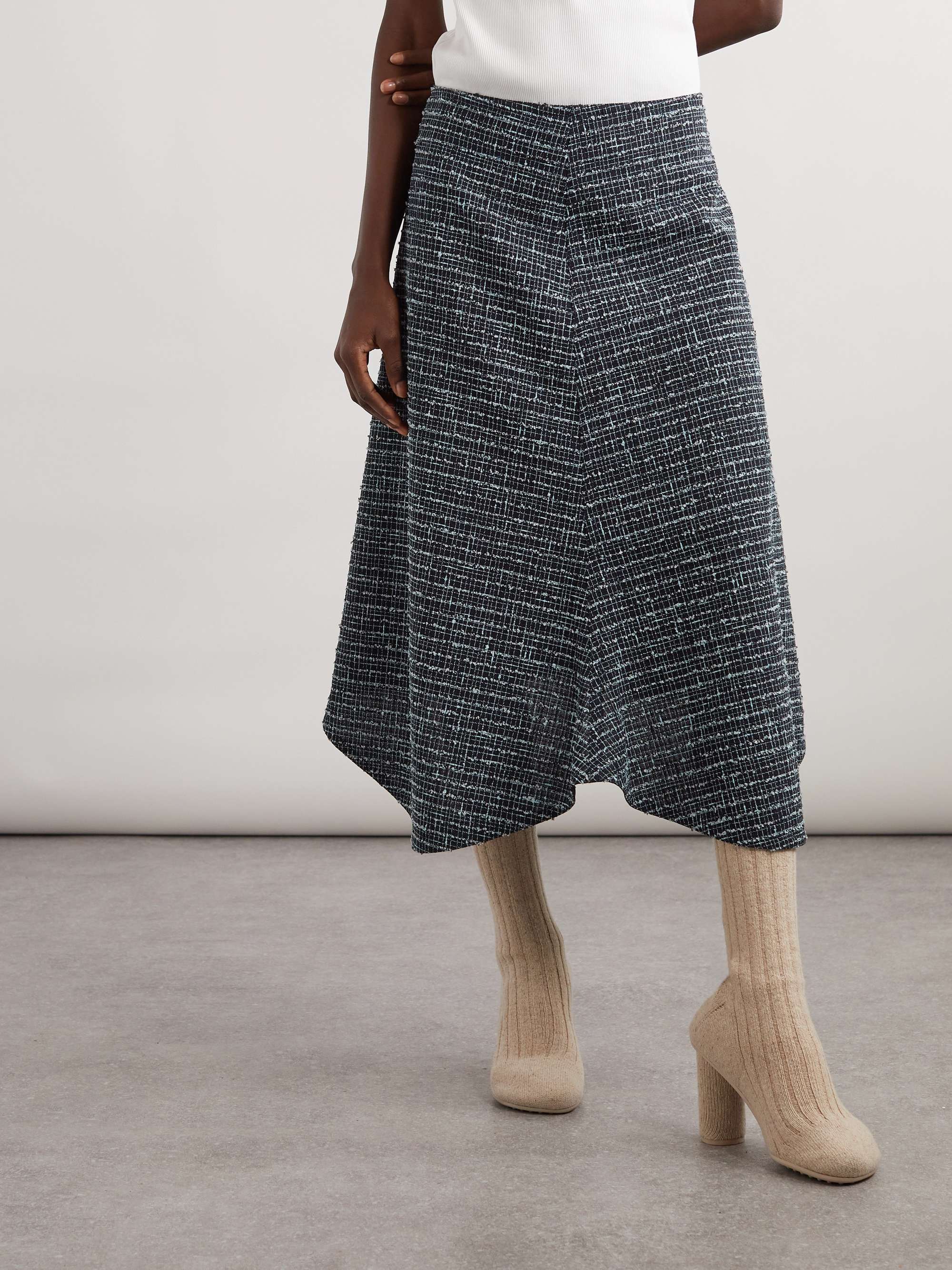 Asymmetric tweed midi skirt view