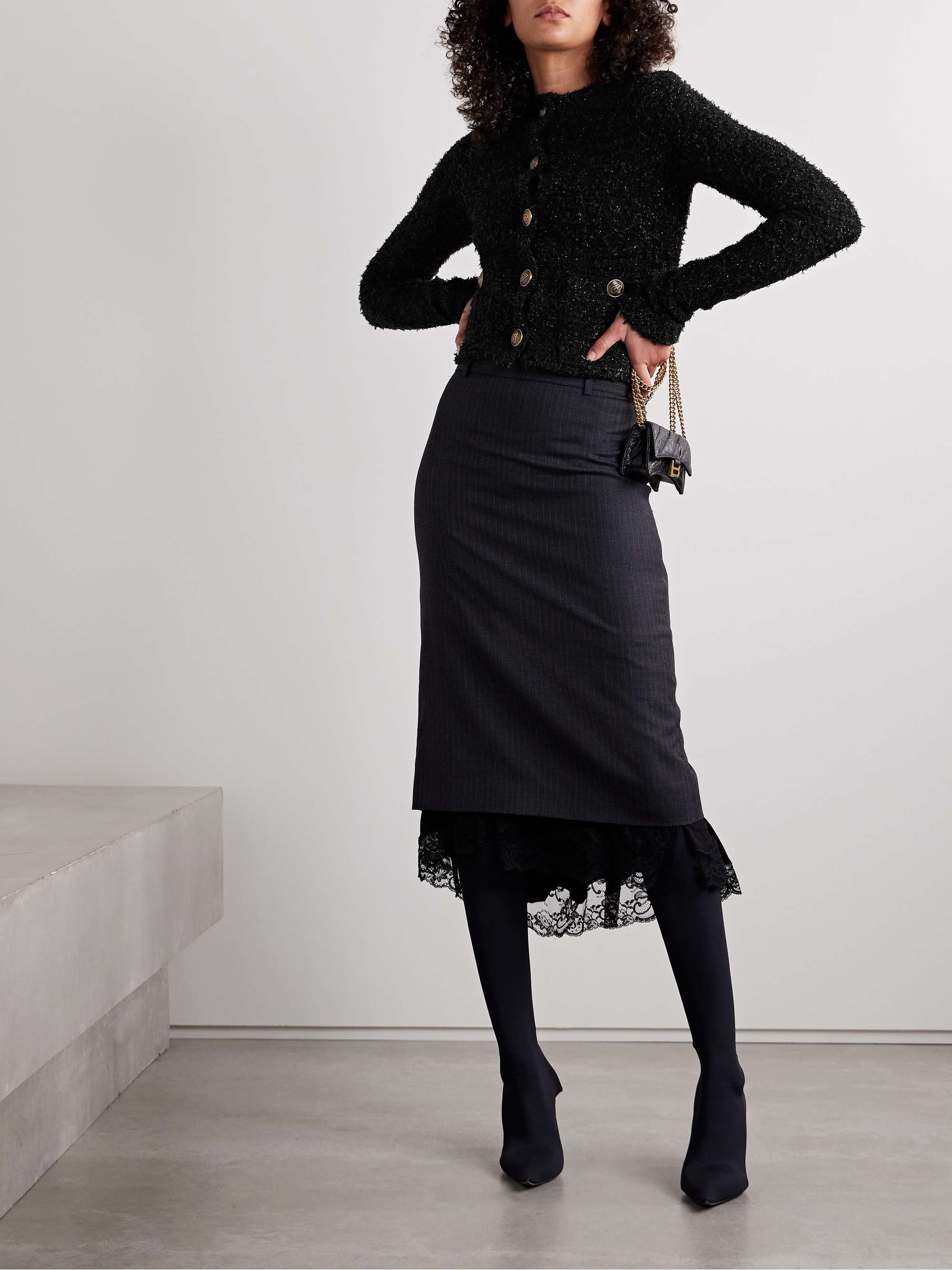 Cropped metallic cotton-blend tweed cardigan view