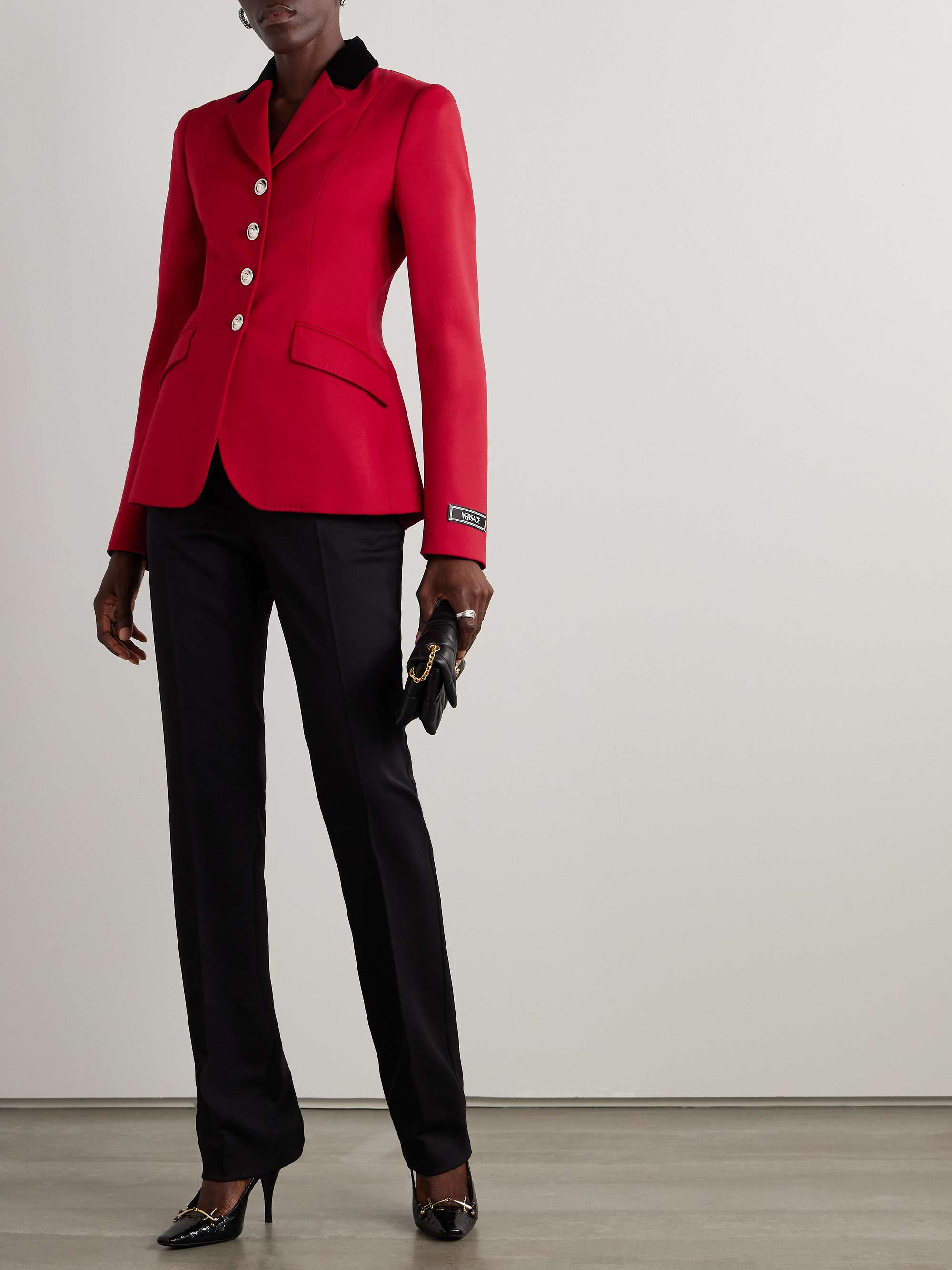 Cotton velvet-trimmed wool-blend grain de poudre blazer view