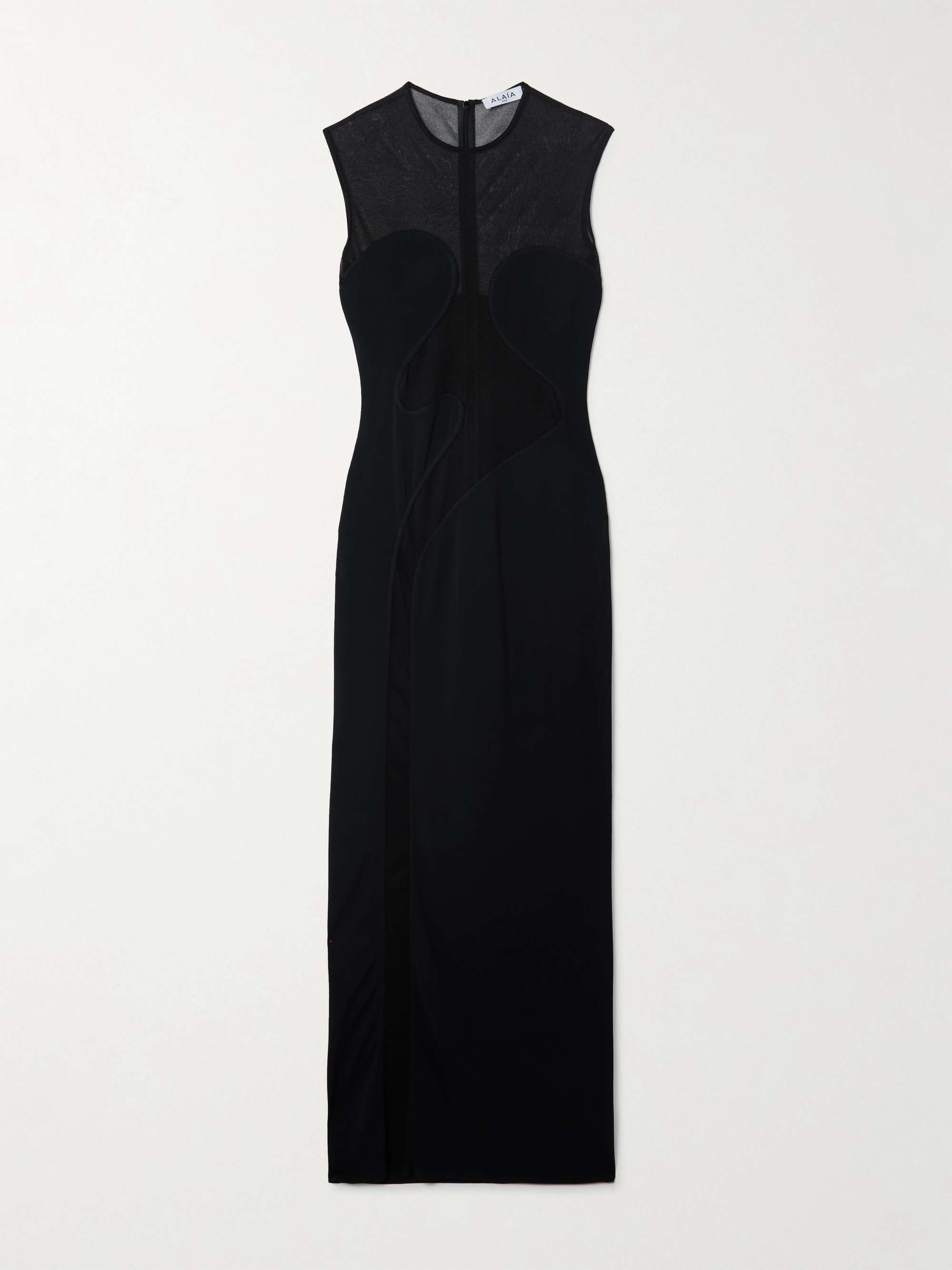 Silk-trimmed stretch-knit maxi dress hero visual