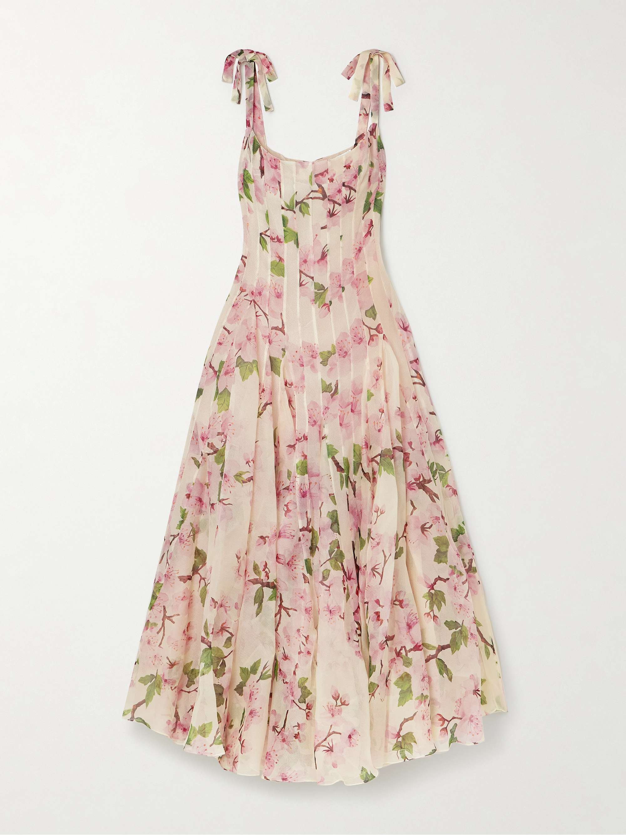 Pleated floral-print silk-blend organza gown hero visual