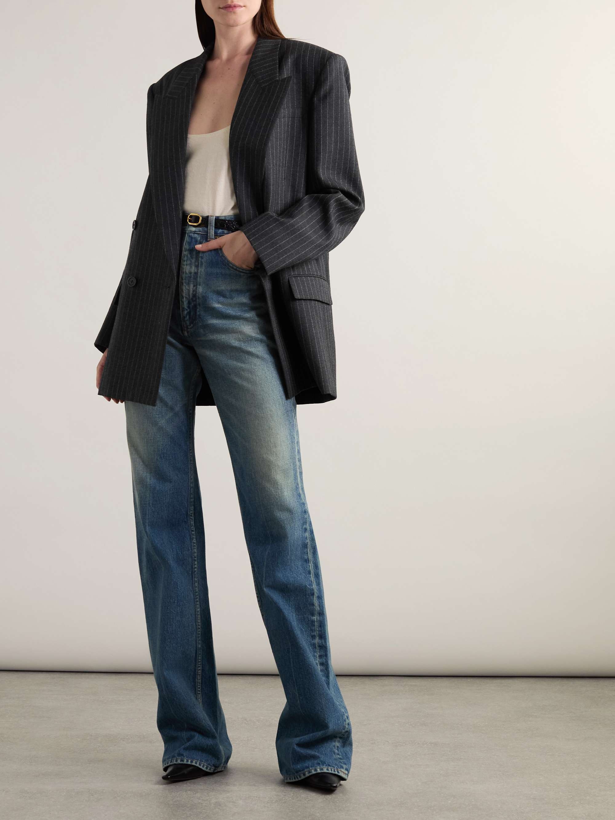 Oversized double-breasted pinstriped wool-flannel blazer view