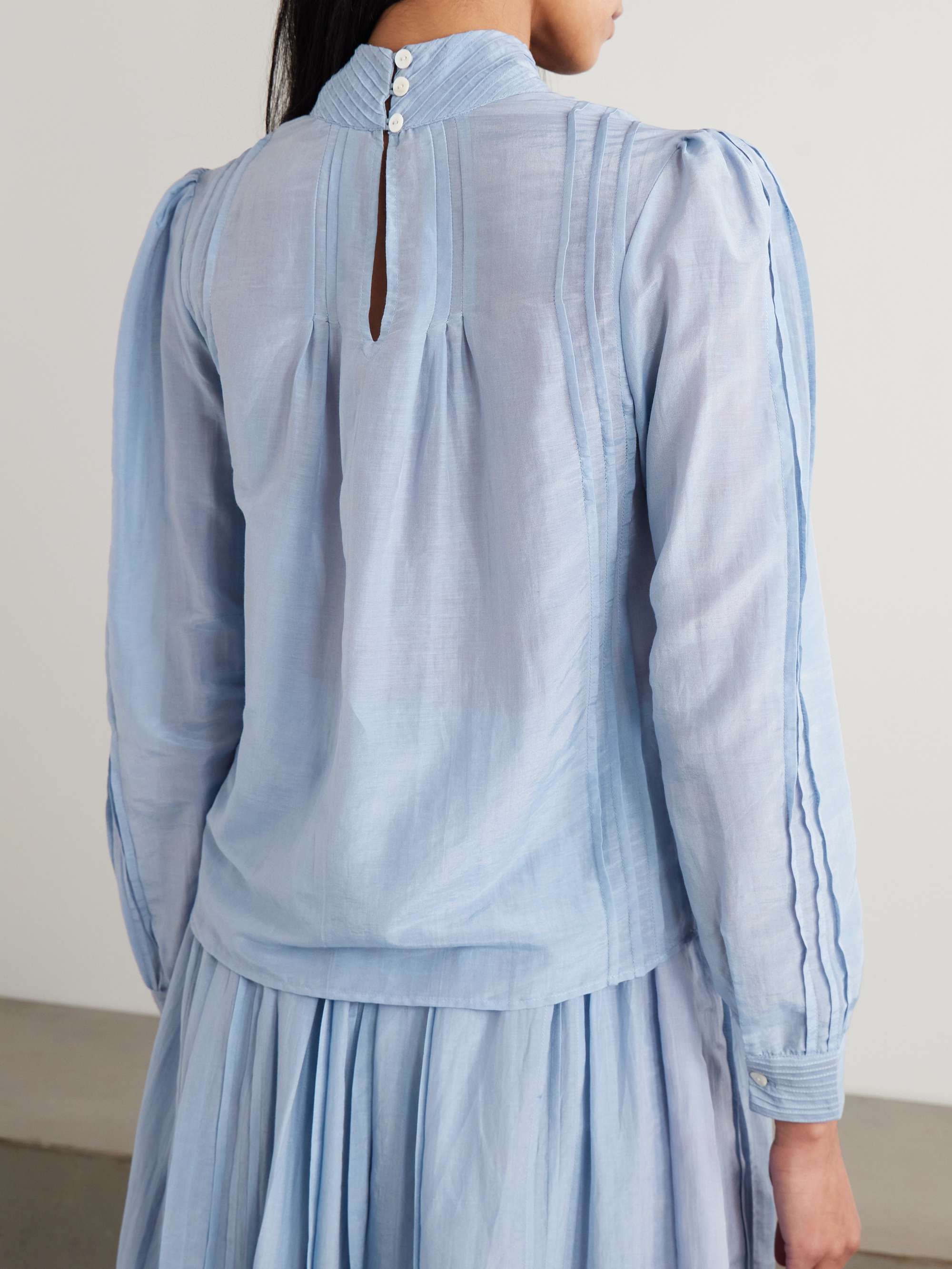 Teresa pintucked cotton and silk-blend voile turtleneck blouse view