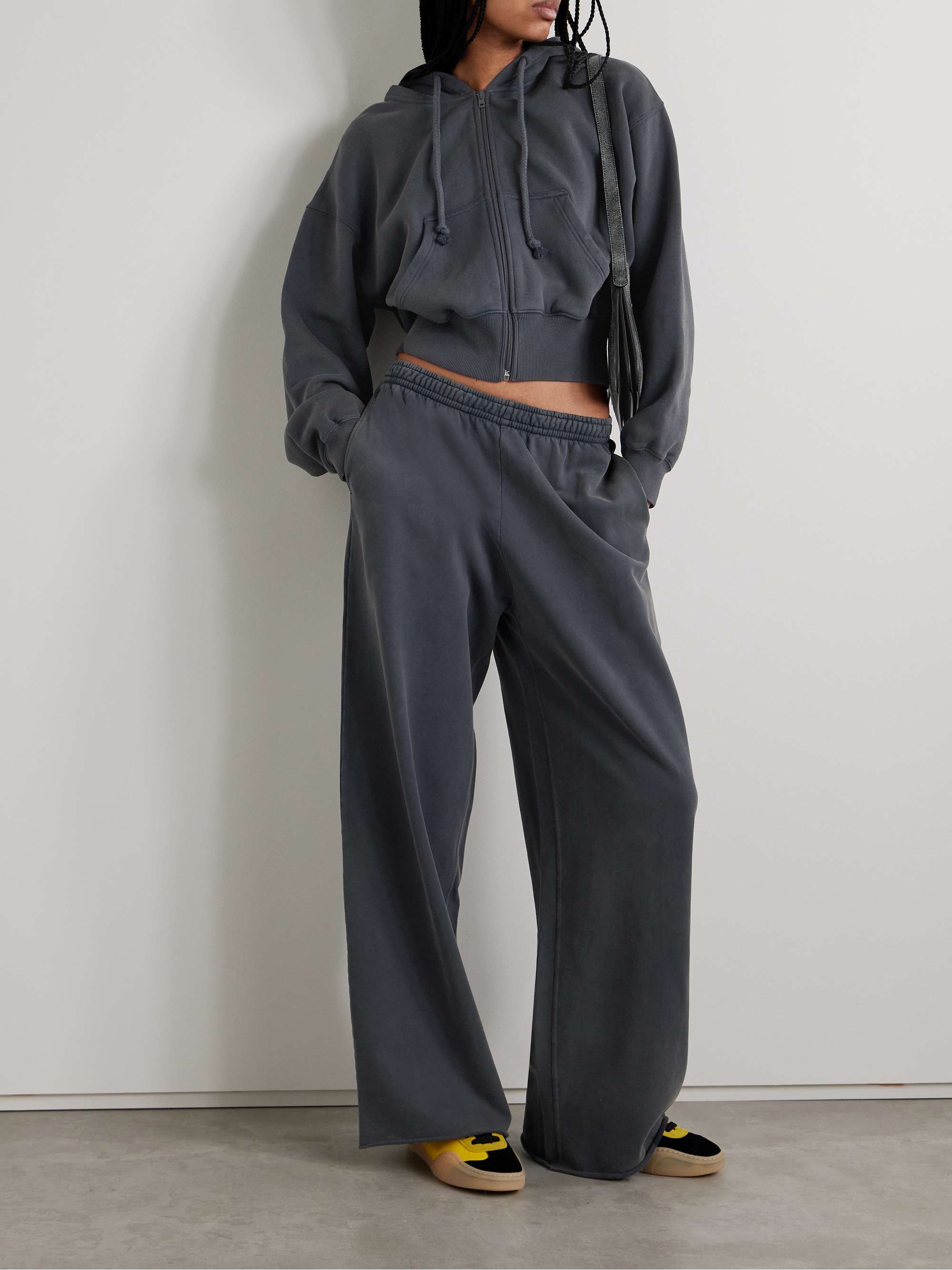Appliquéd cotton-jersey wide-leg track pants view