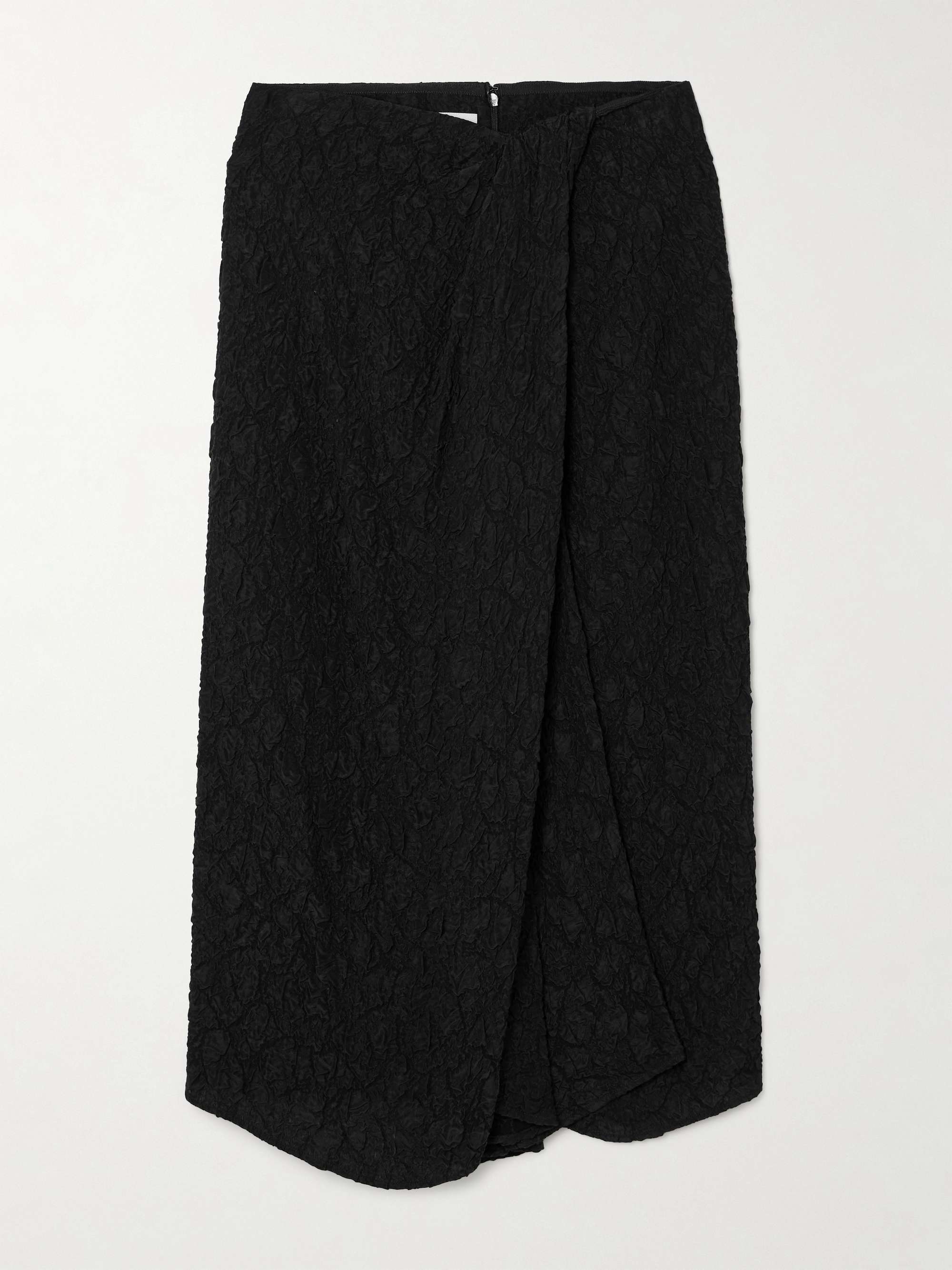Draped wrap-effect cloqué midi skirt hero visual