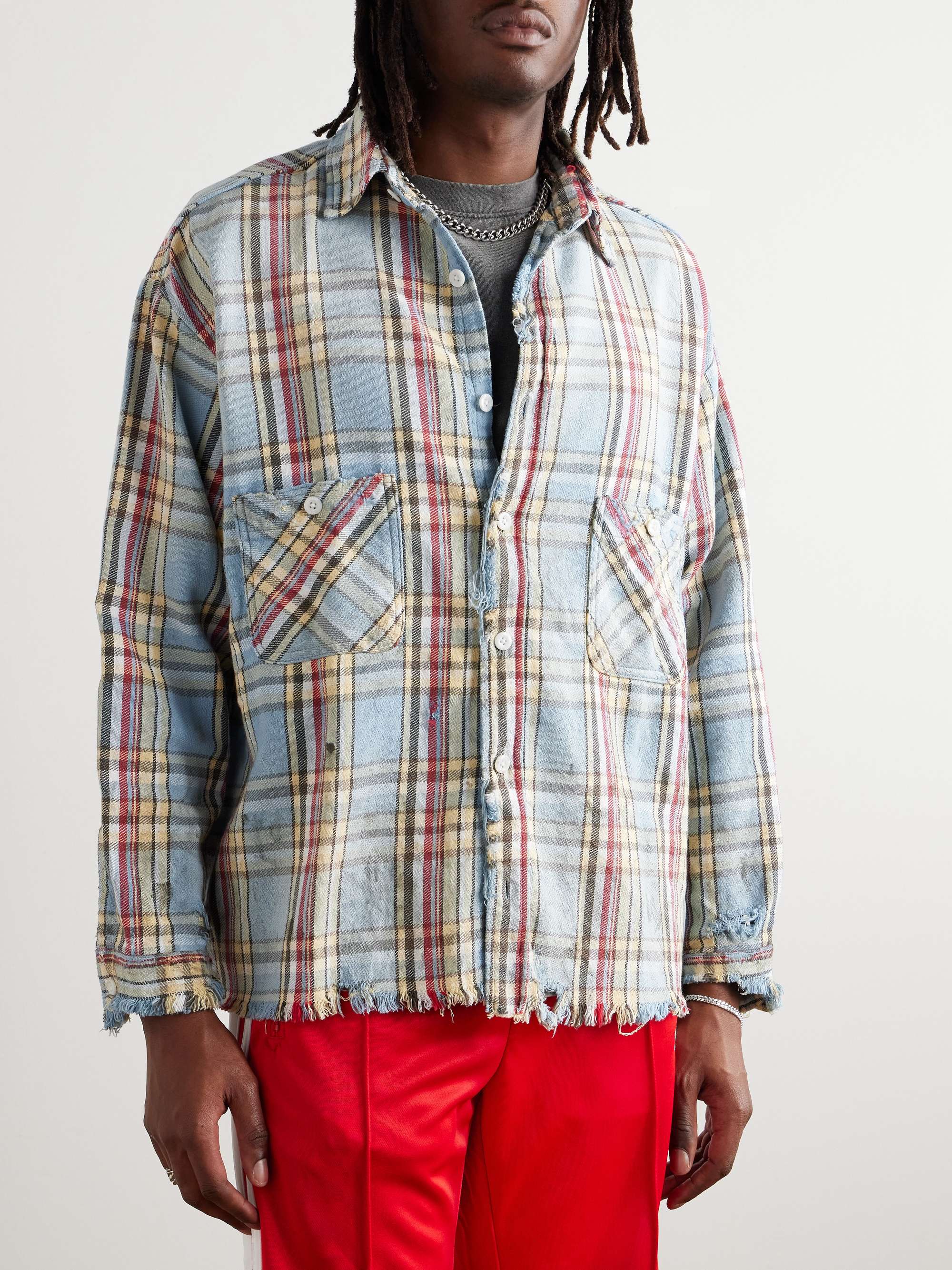 + LASTMAN Distressed Checked Cotton-Flannel Shirt view