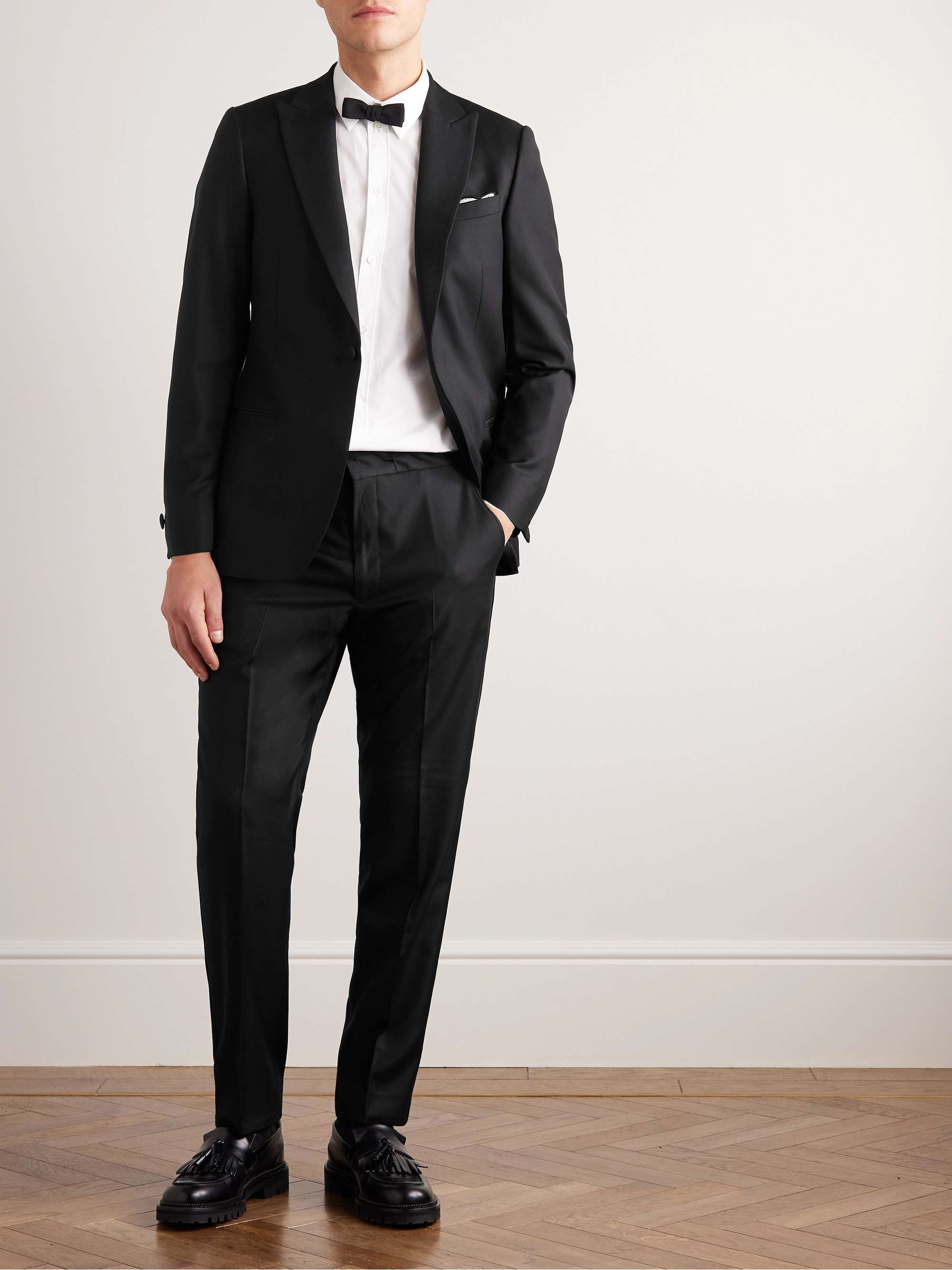Straight-Leg Virgin Wool Drawstring Tuxedo Trousers view