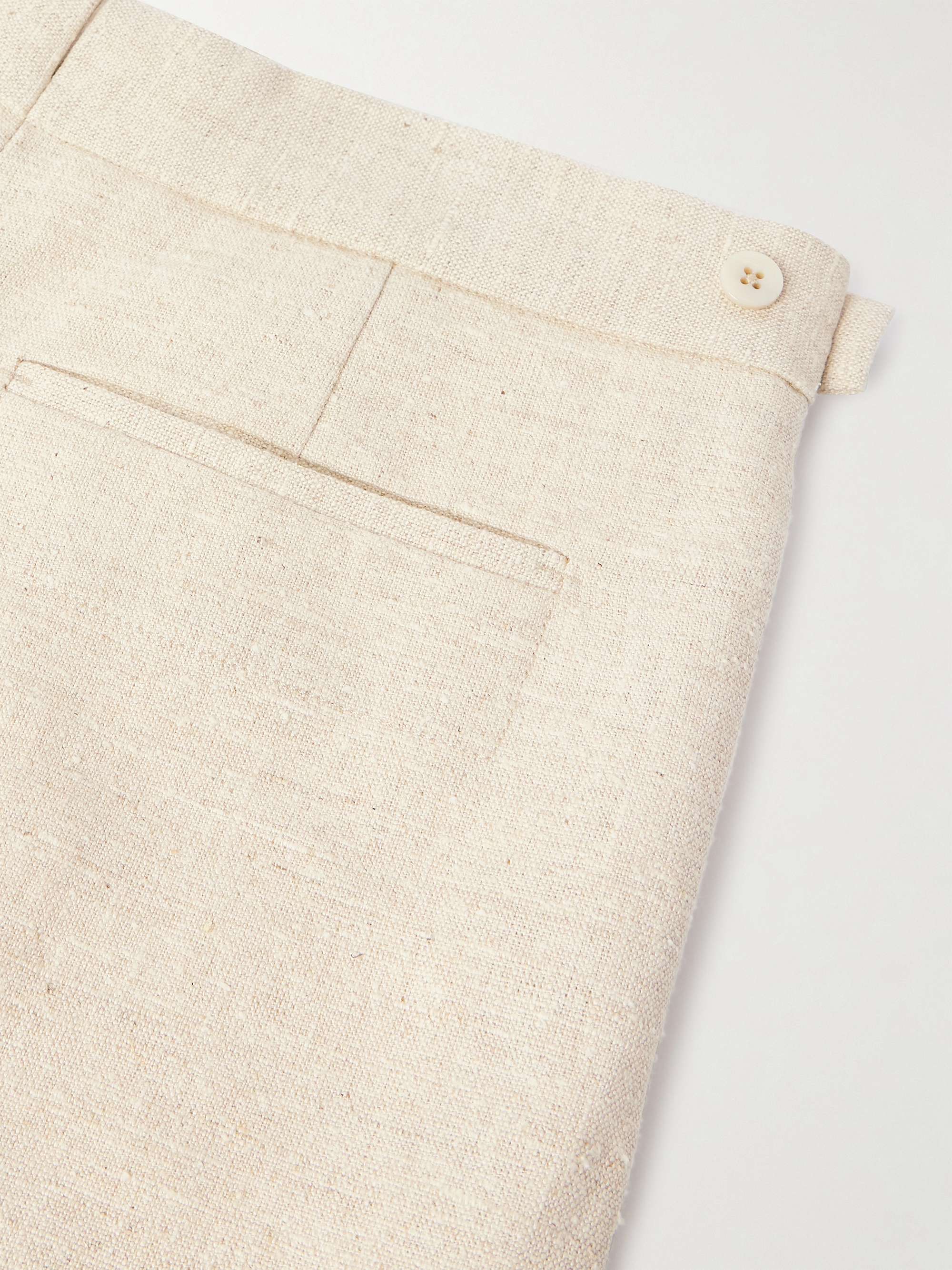 Straight-Leg Pleated Linen, Silk and Hemp-Blend Trousers view