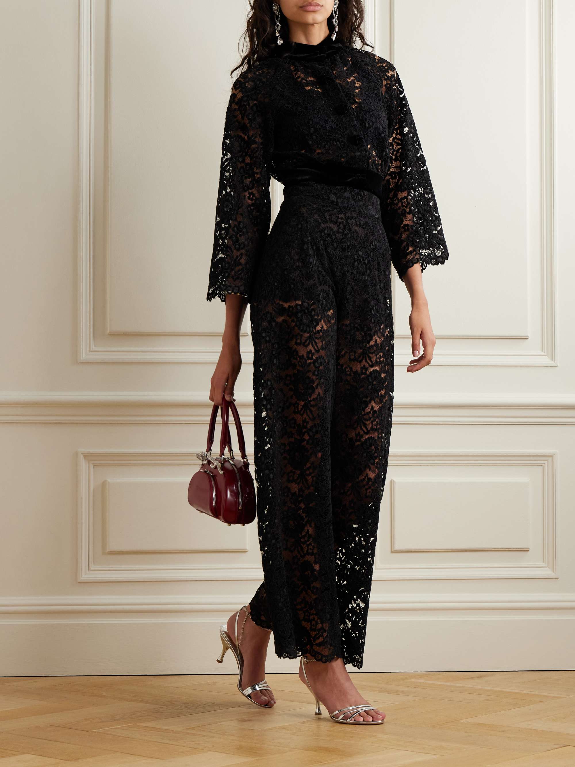 Leda cropped velvet-trimmed corded lace jacket view