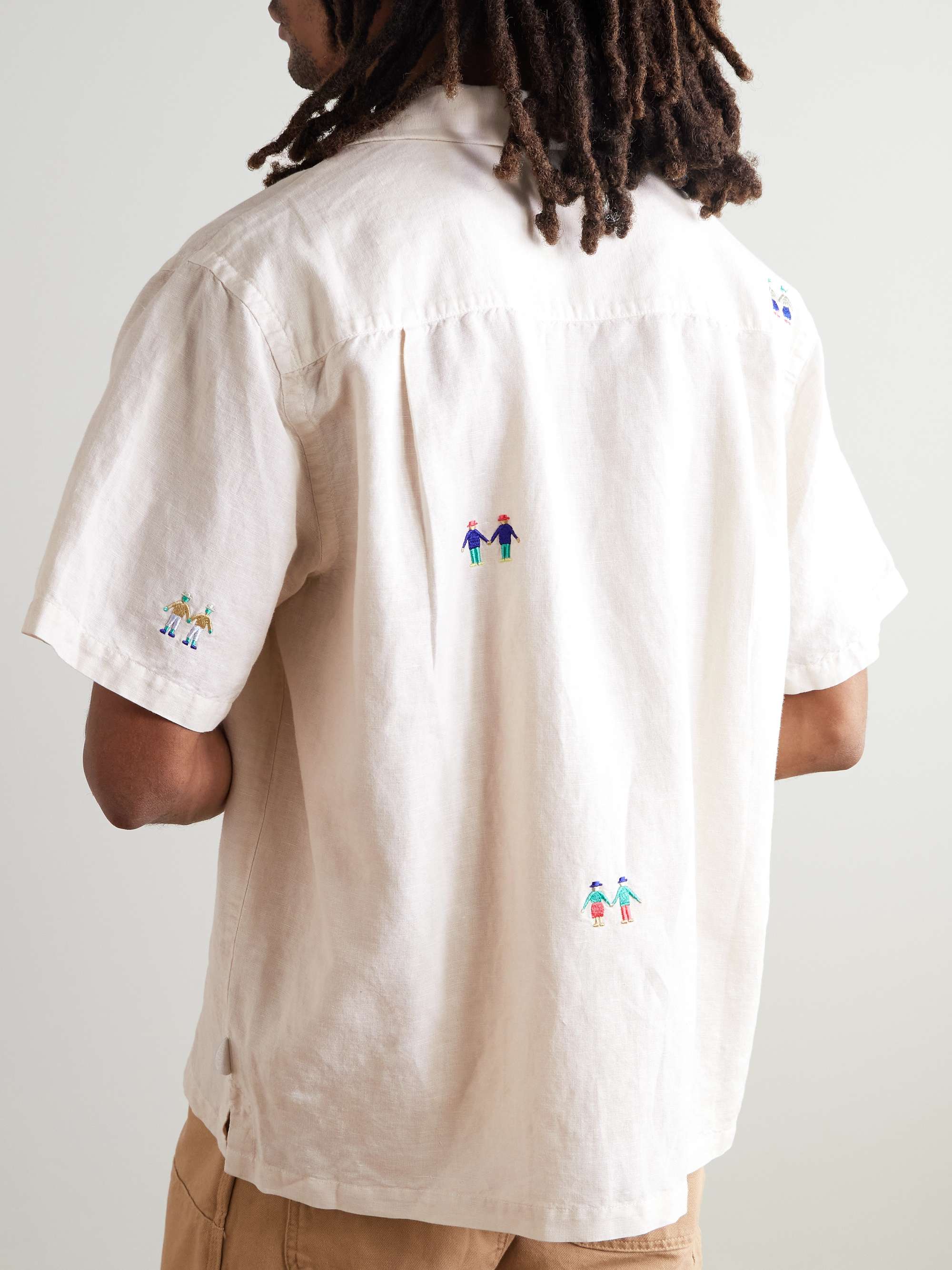 Anniversary Convertible-Collar Embroidered Linen and Cotton-Blend Shirt view