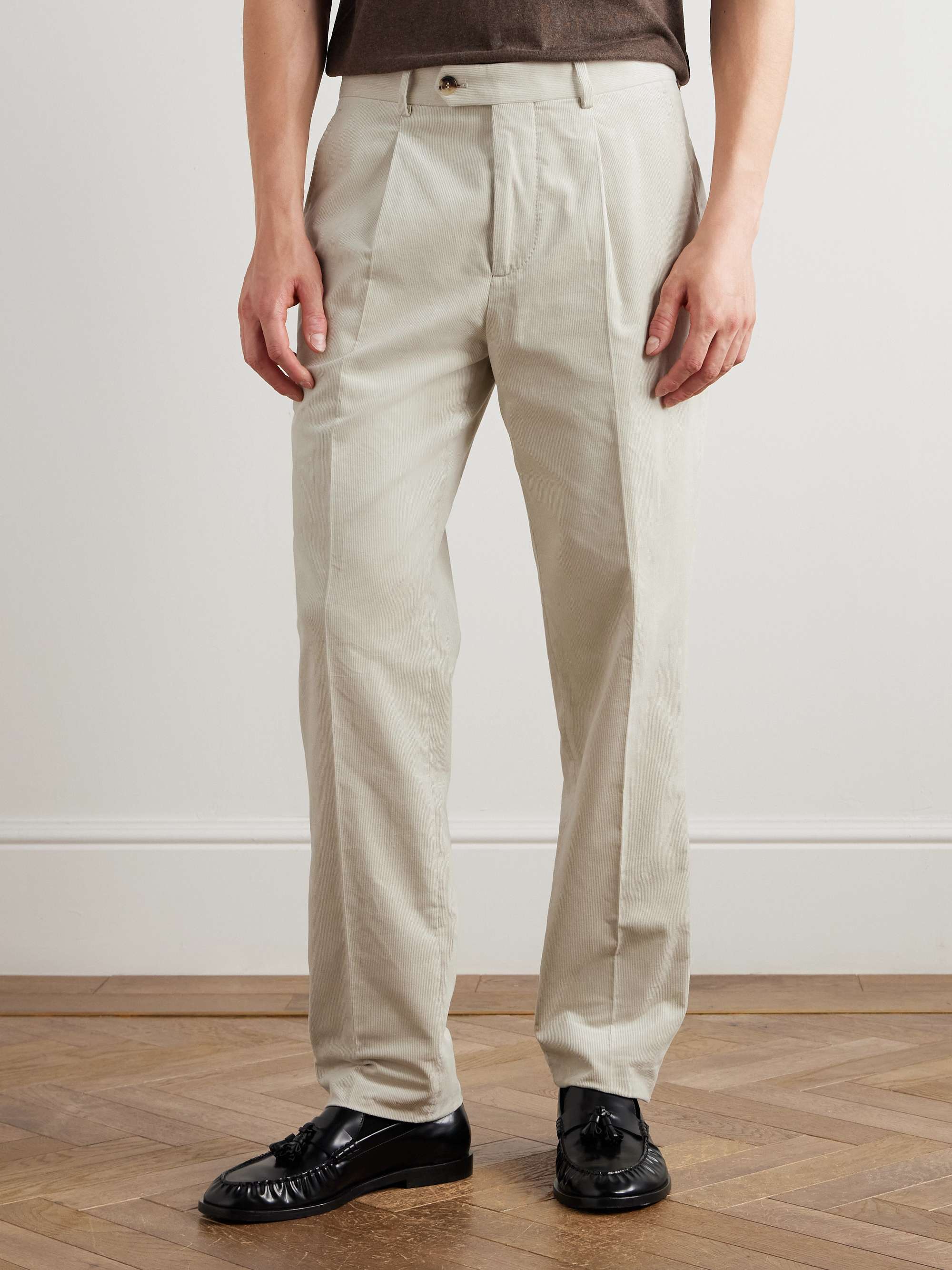 Straight-Leg Pleated Cotton-Corduroy Suit Trousers view