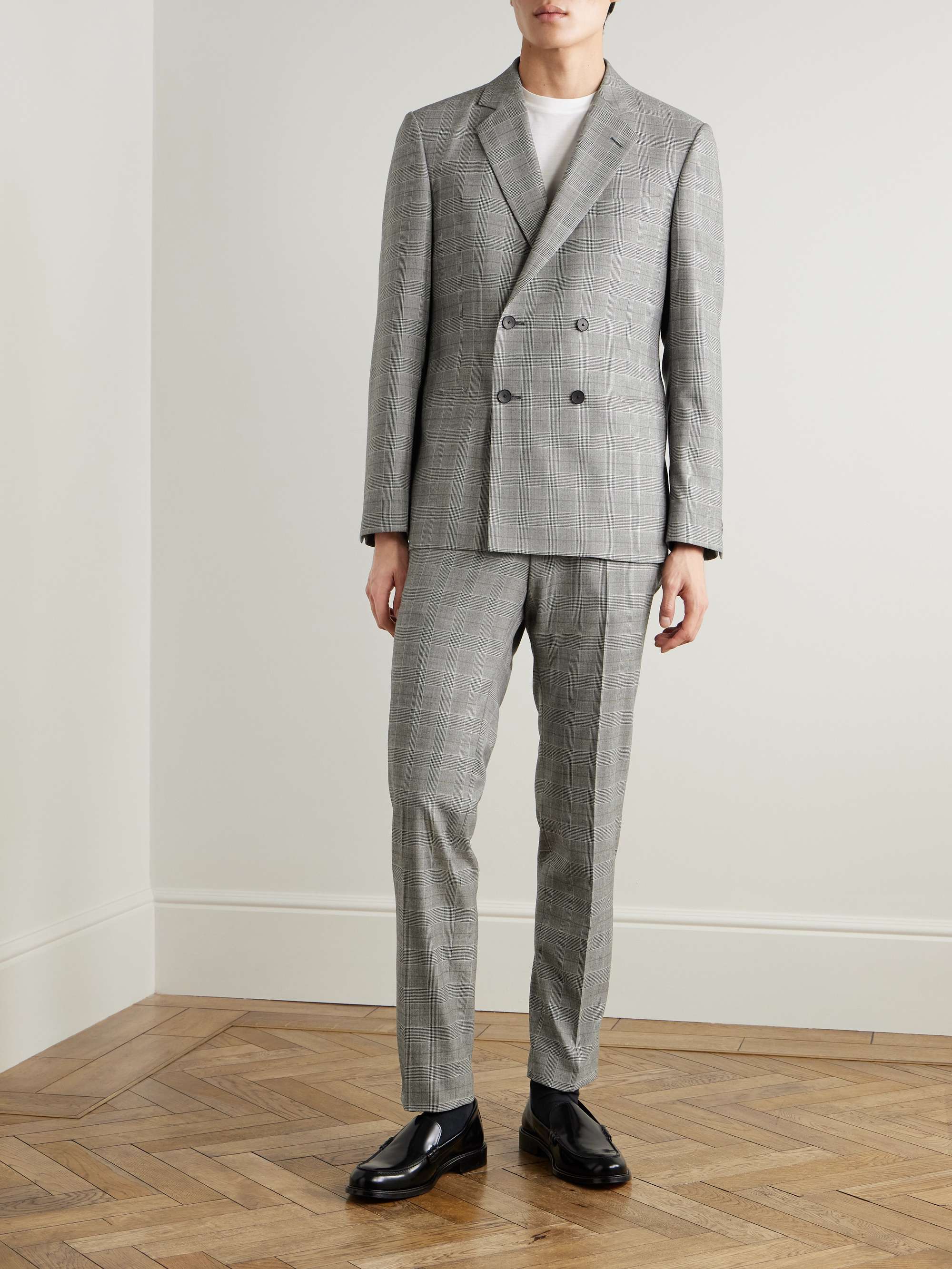Slim-Fit Double-Breasted Prince of Wales Checked Wool-Flannel Suit Jacket view