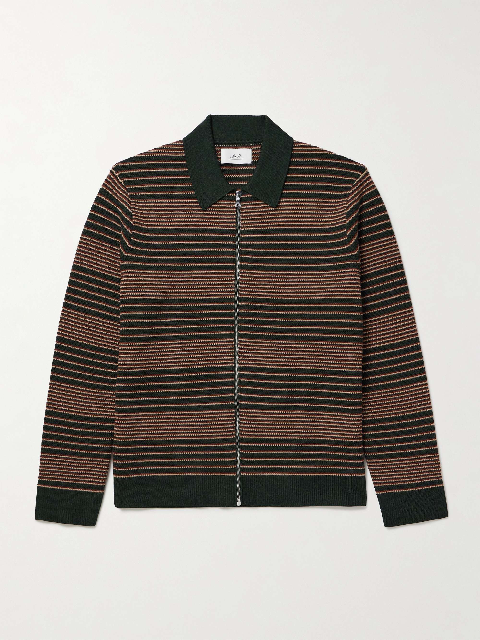 Striped Merino Wool-Jacquard Zip-Up Cardigan hero visual
