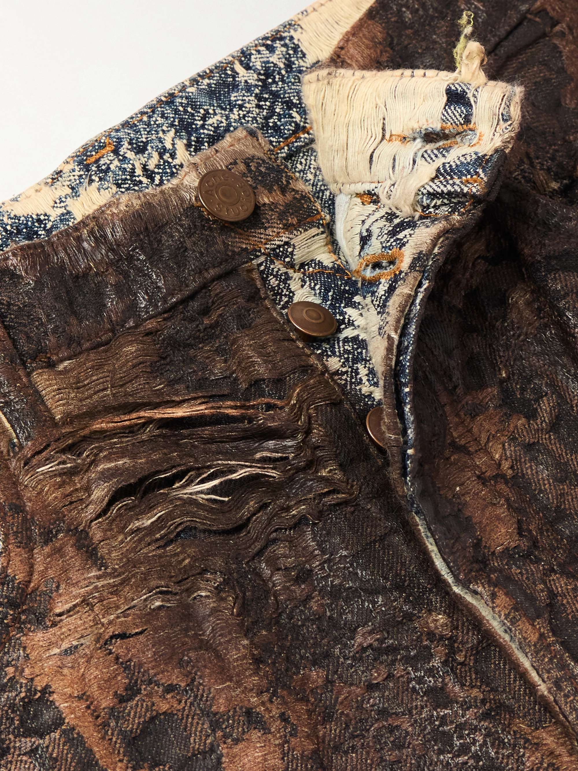 Roman Slim-Fit Straight-Leg Distressed Coated-Denim Shorts view