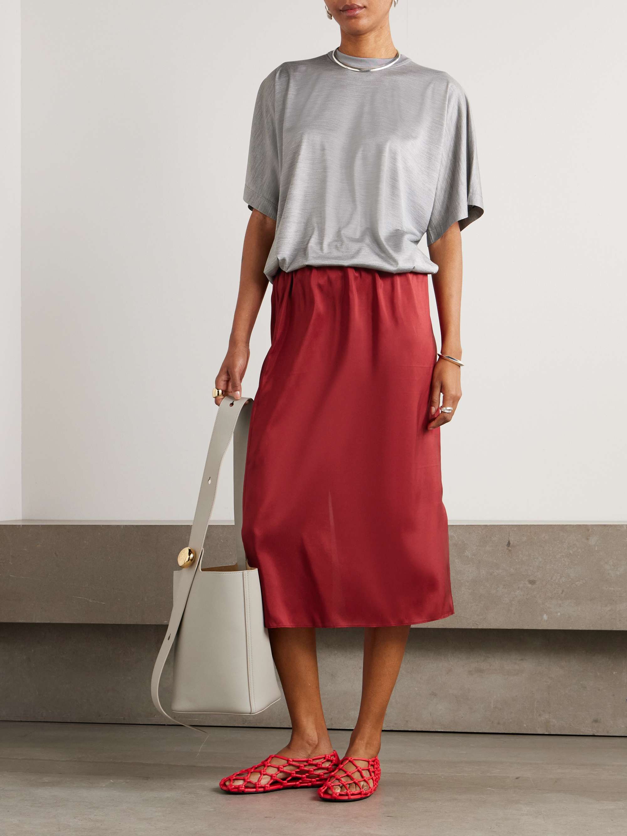 Silk-satin midi skirt view