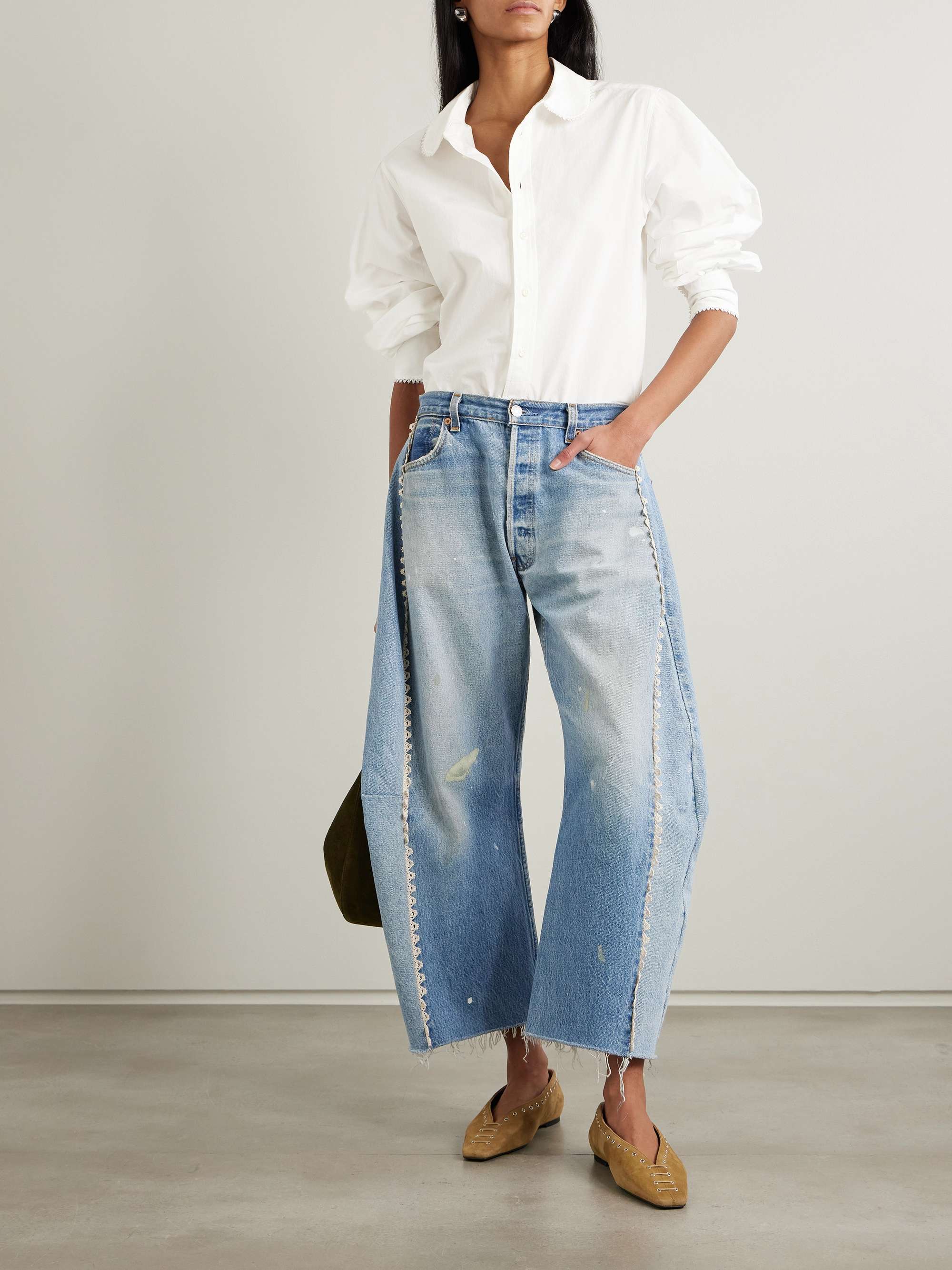 Vintage Lasso high-rise lace-trimmed distressed barrel-leg jeans view