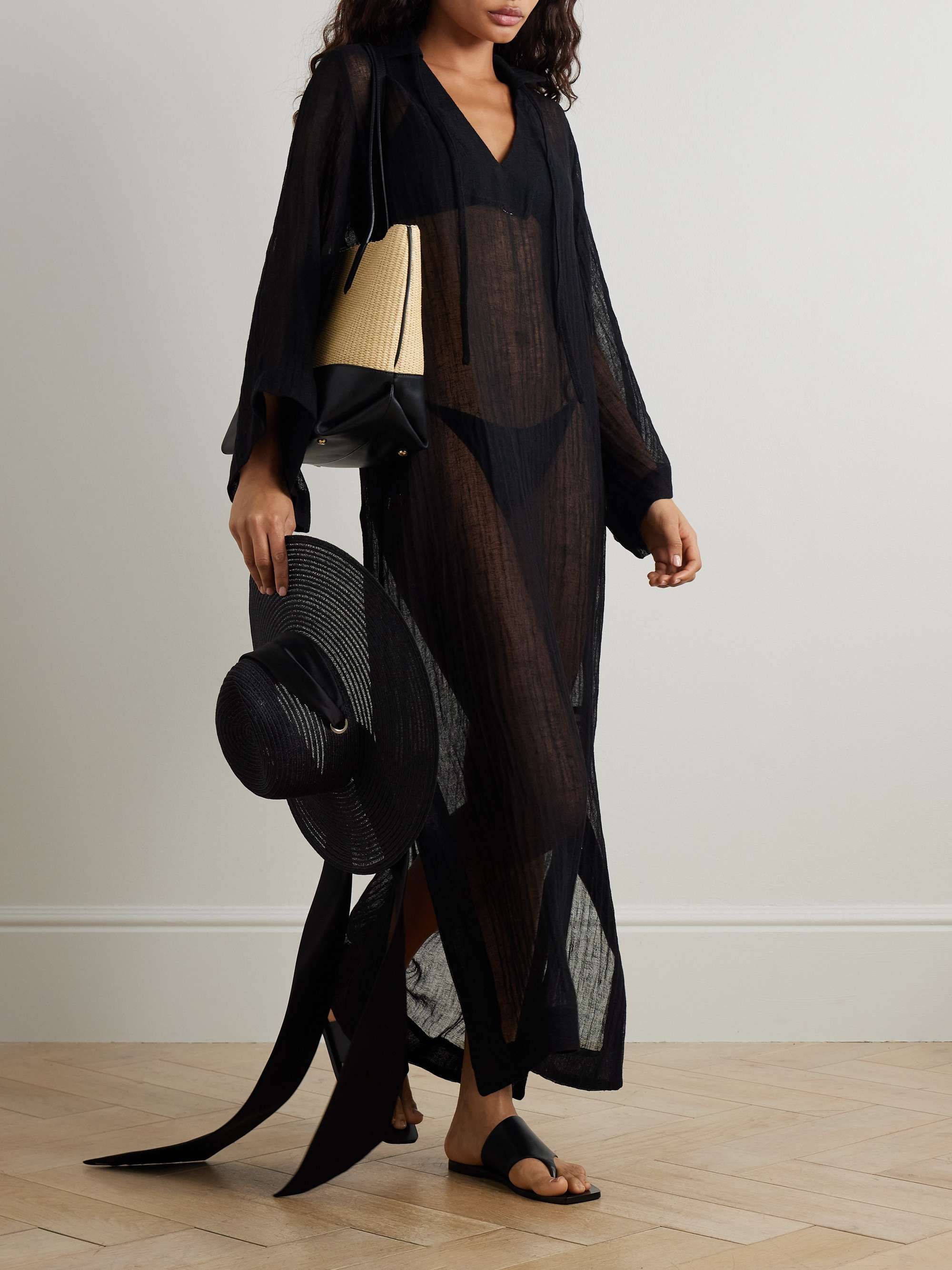 Linen-blend gauze kaftan view