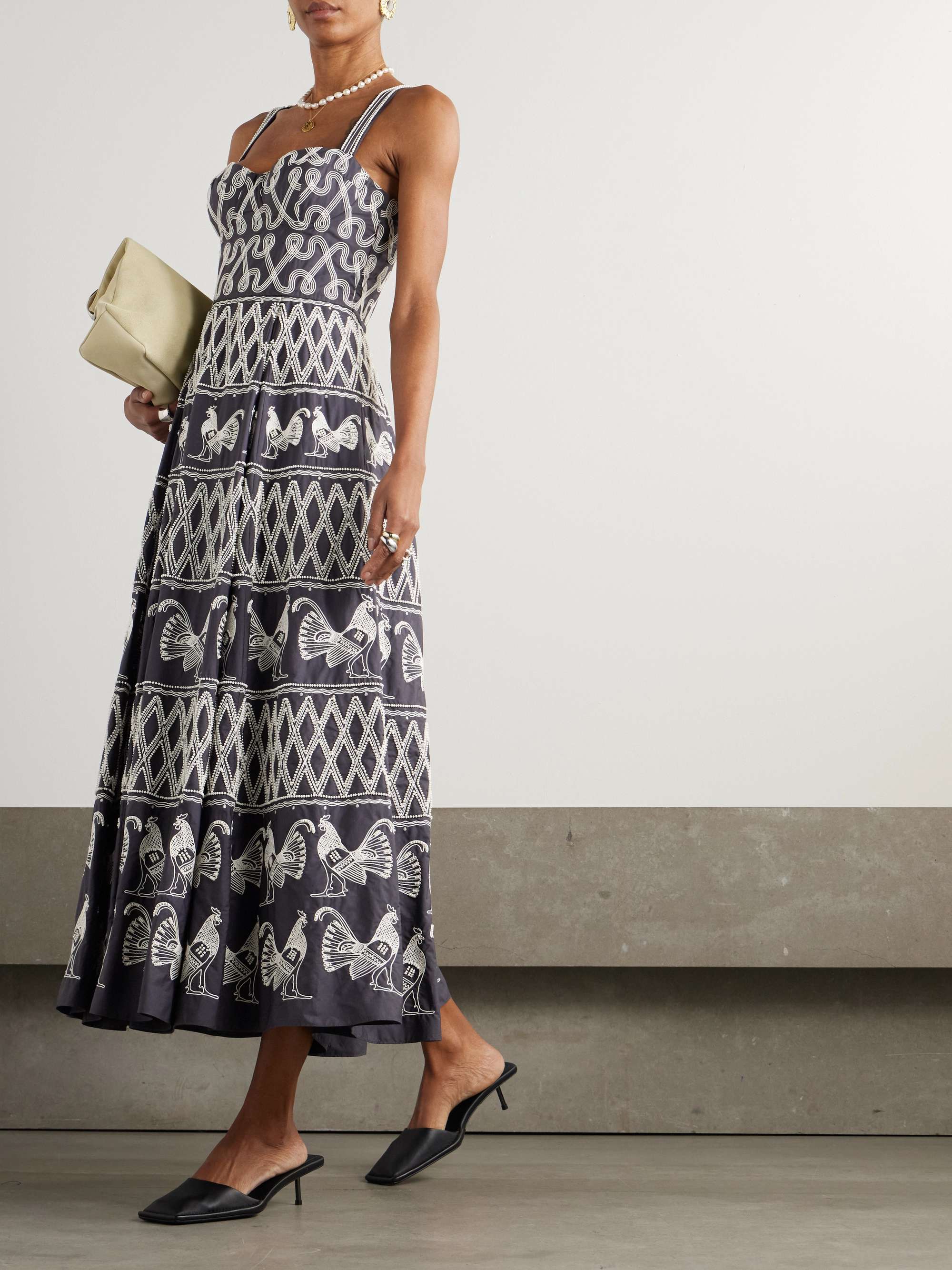 Elida bead-embellished embroidered cotton-blend poplin midi dress view