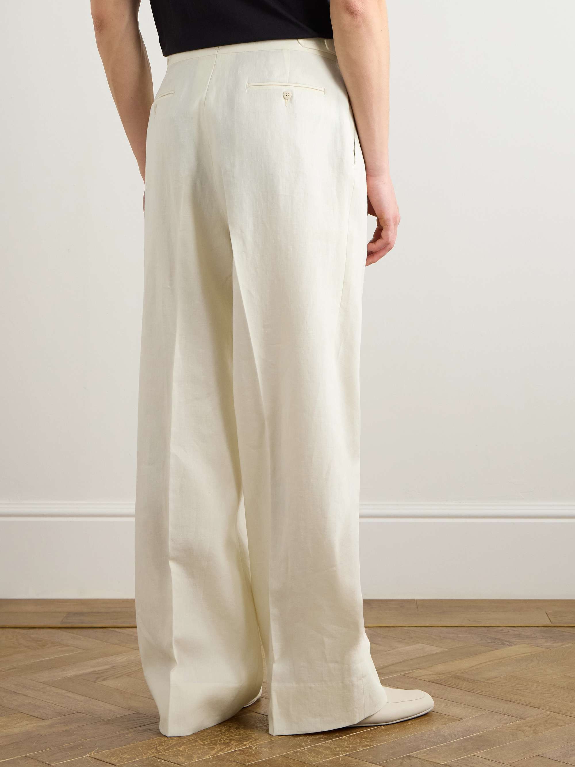 Straight-Leg Pleated Linen-Canvas Trousers view