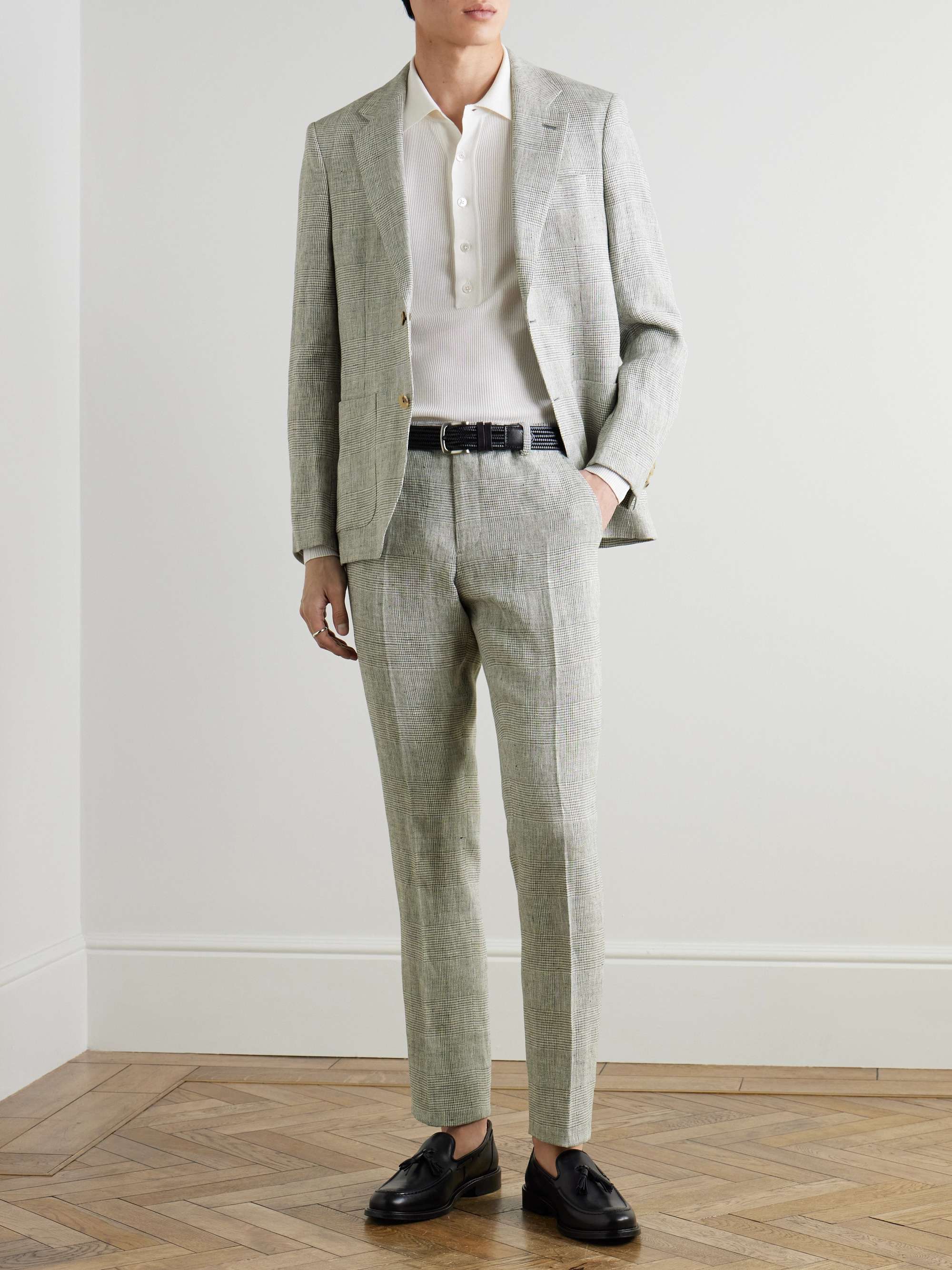 Phillip Straight-Leg Prince of Wales Checked Linen Suit Trousers view