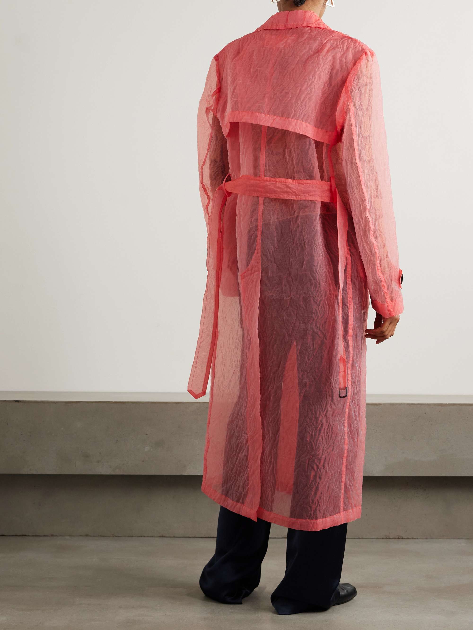 Belted double-breasted crinkled-organza trench coat view