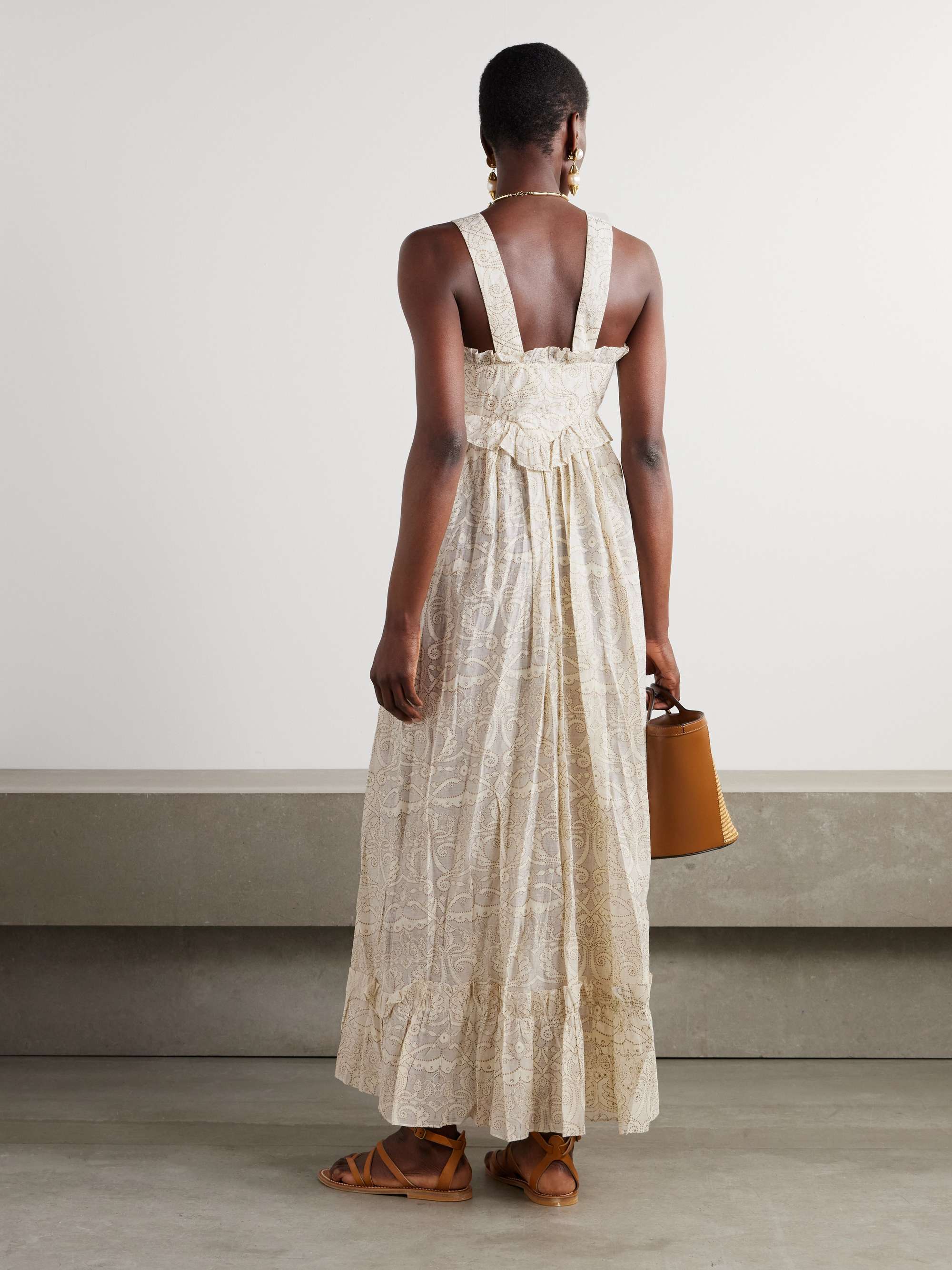 Valentina ruffled glittered printed cotton and silk-blend dress view