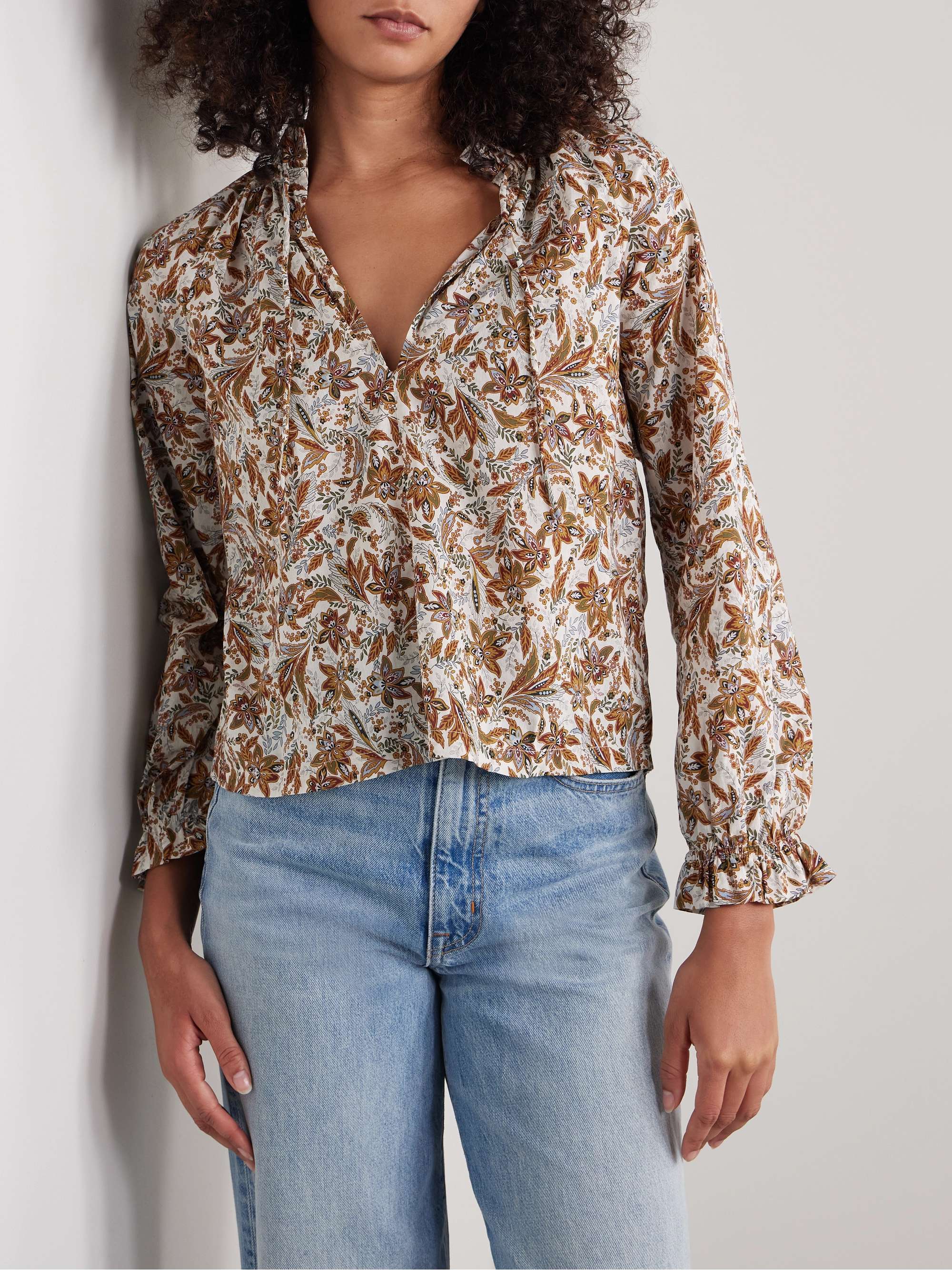 Juna tie-neck floral-print organic cotton-voile top view