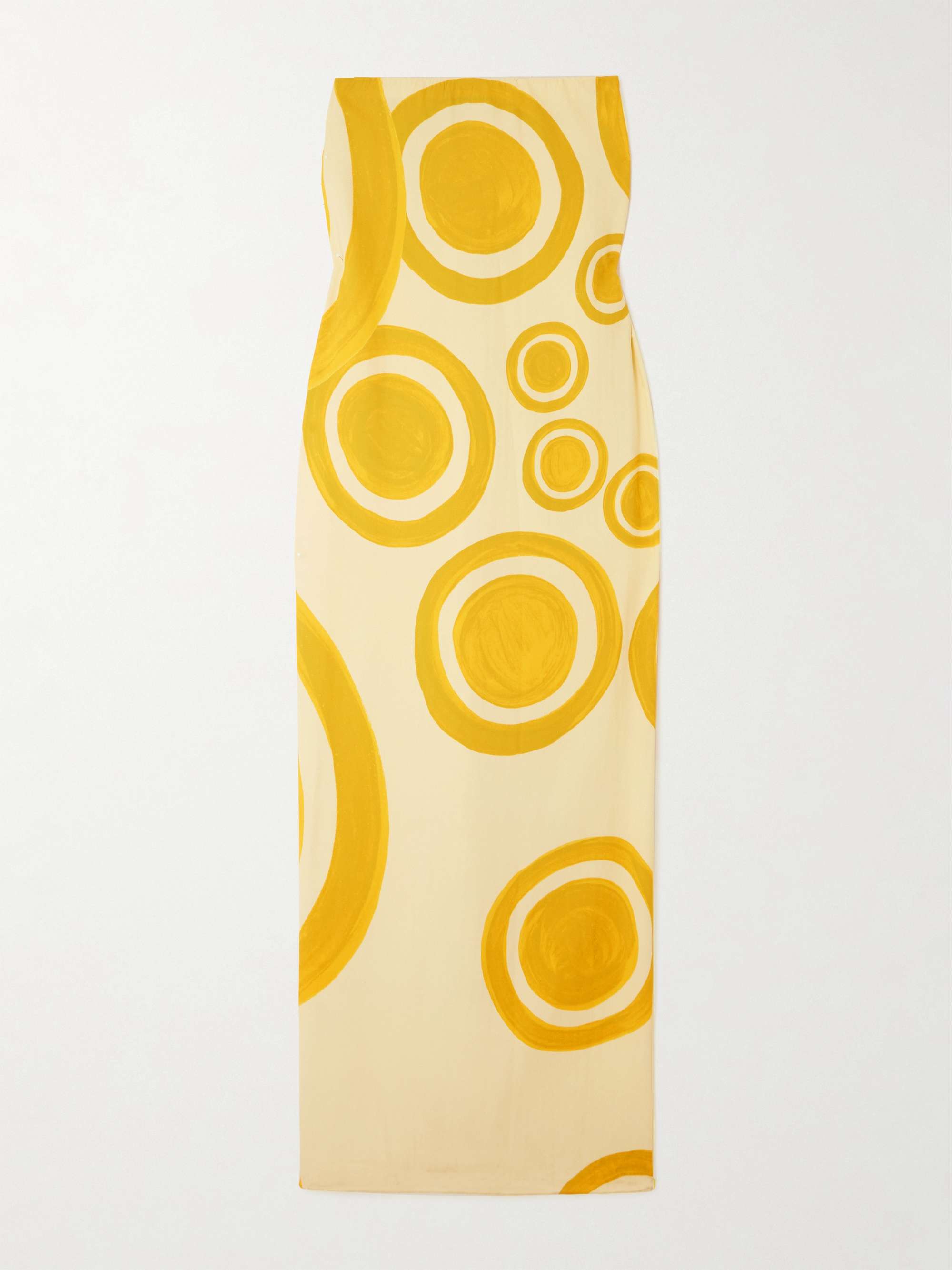 Theros strapless printed crepe de chine maxi dress hero visual