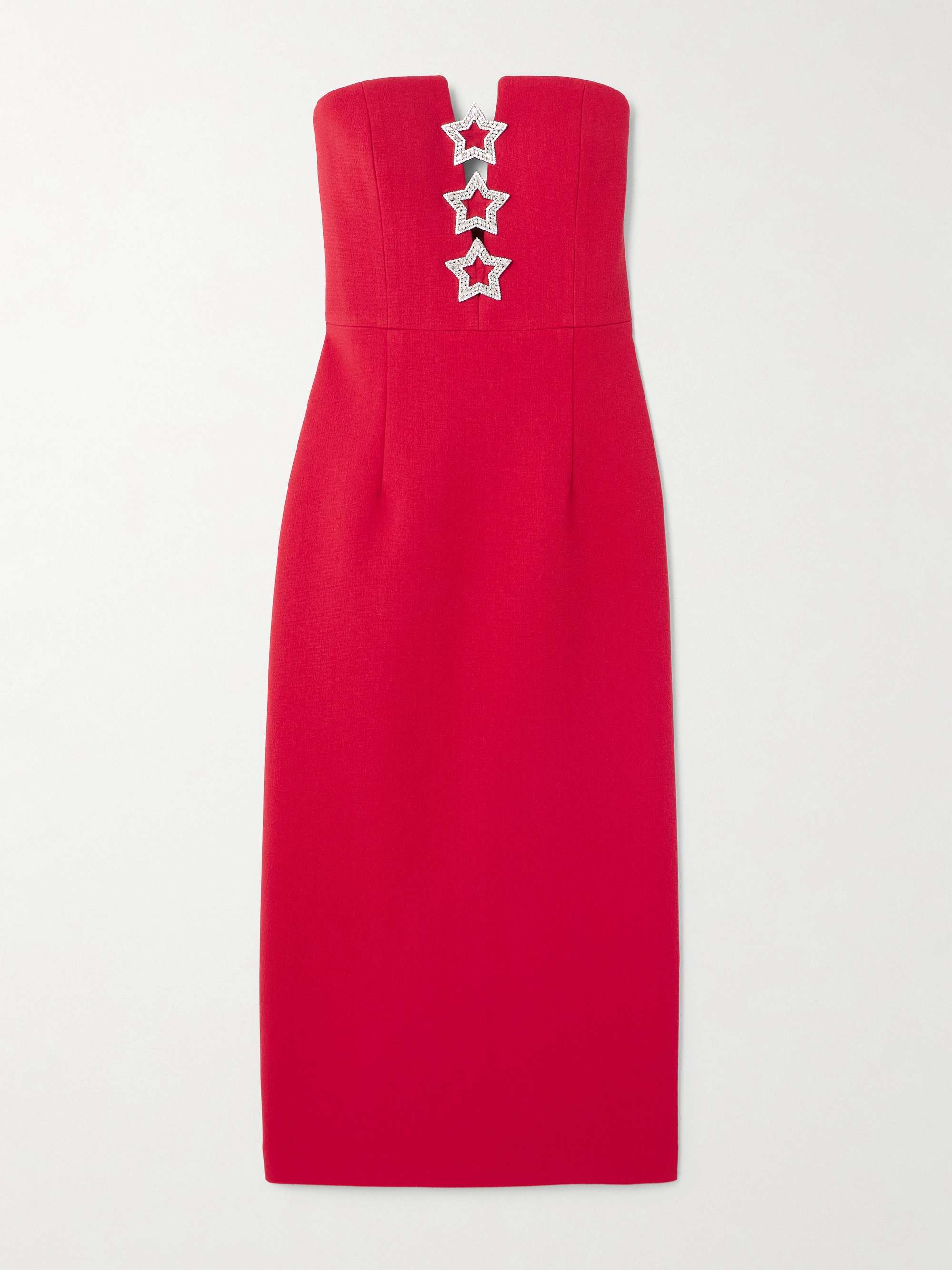 Akari strapless cutout crystal-embellished cady midi dress hero visual